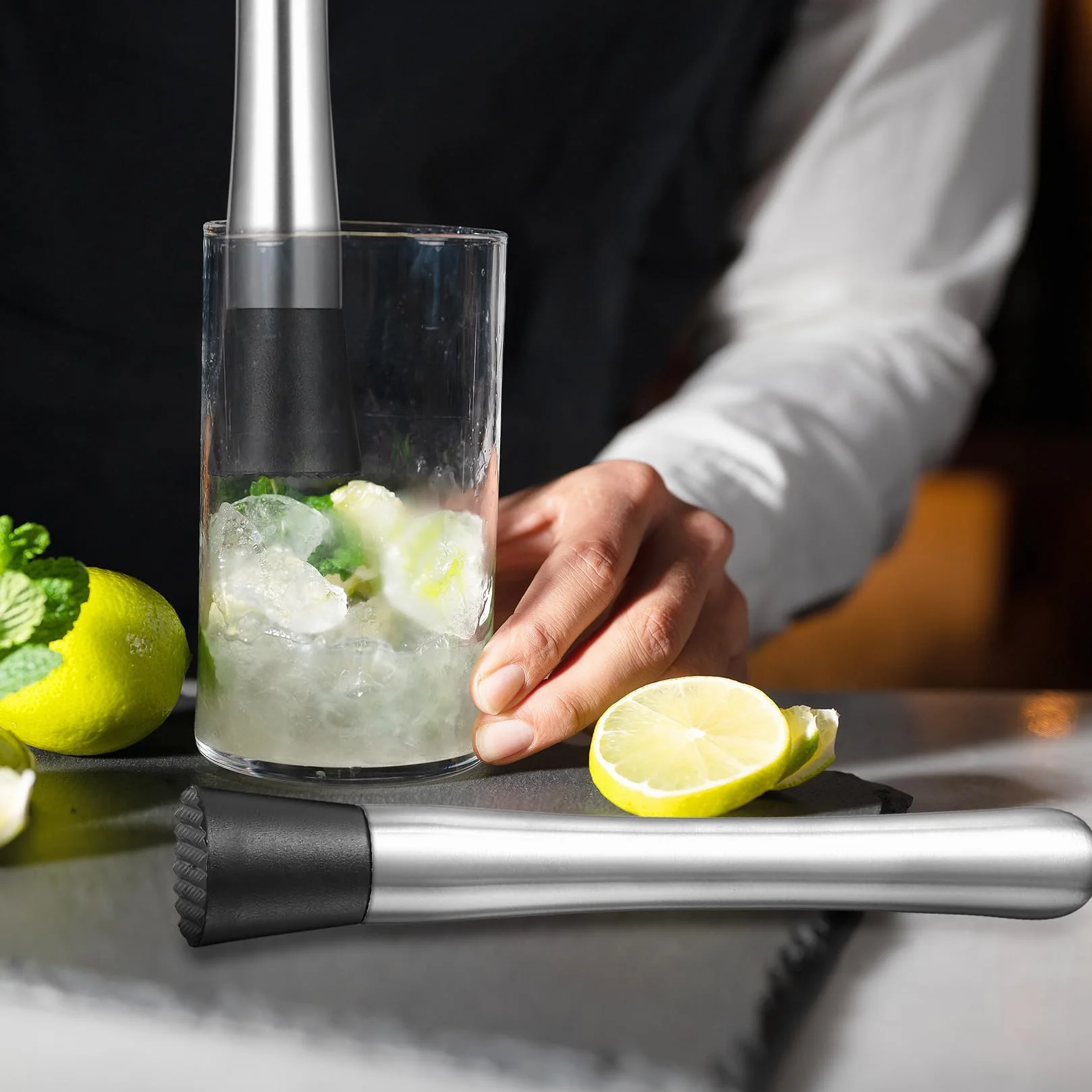 2 szt. tłuczek do koktajli ze stali nierdzewnej, ubijak do koktajli, kruszarka do lodu, tłuczek Caipirinha, ubijak Mojito, akcesoria do baru