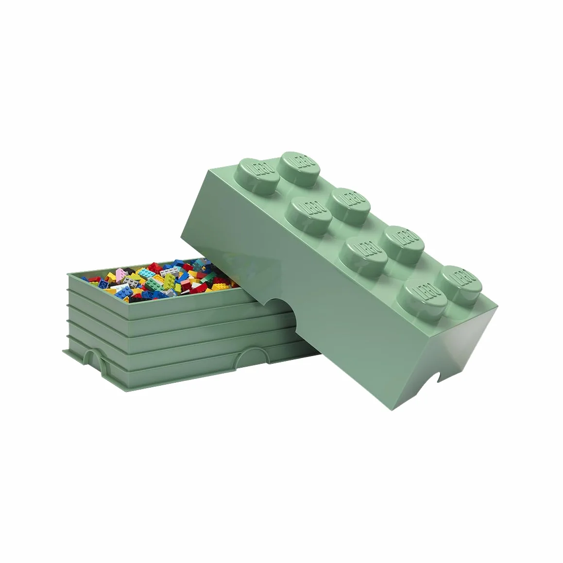 LEGO Klocek do przechowywania, 8 gałek, piaskowa zieleń, plastikowe pudełko do przechowywania z pokrywką, dla dzieci i dorosłych, idealny organizer na biurko i pudełko na zabawki, pojemność 12,1 l
