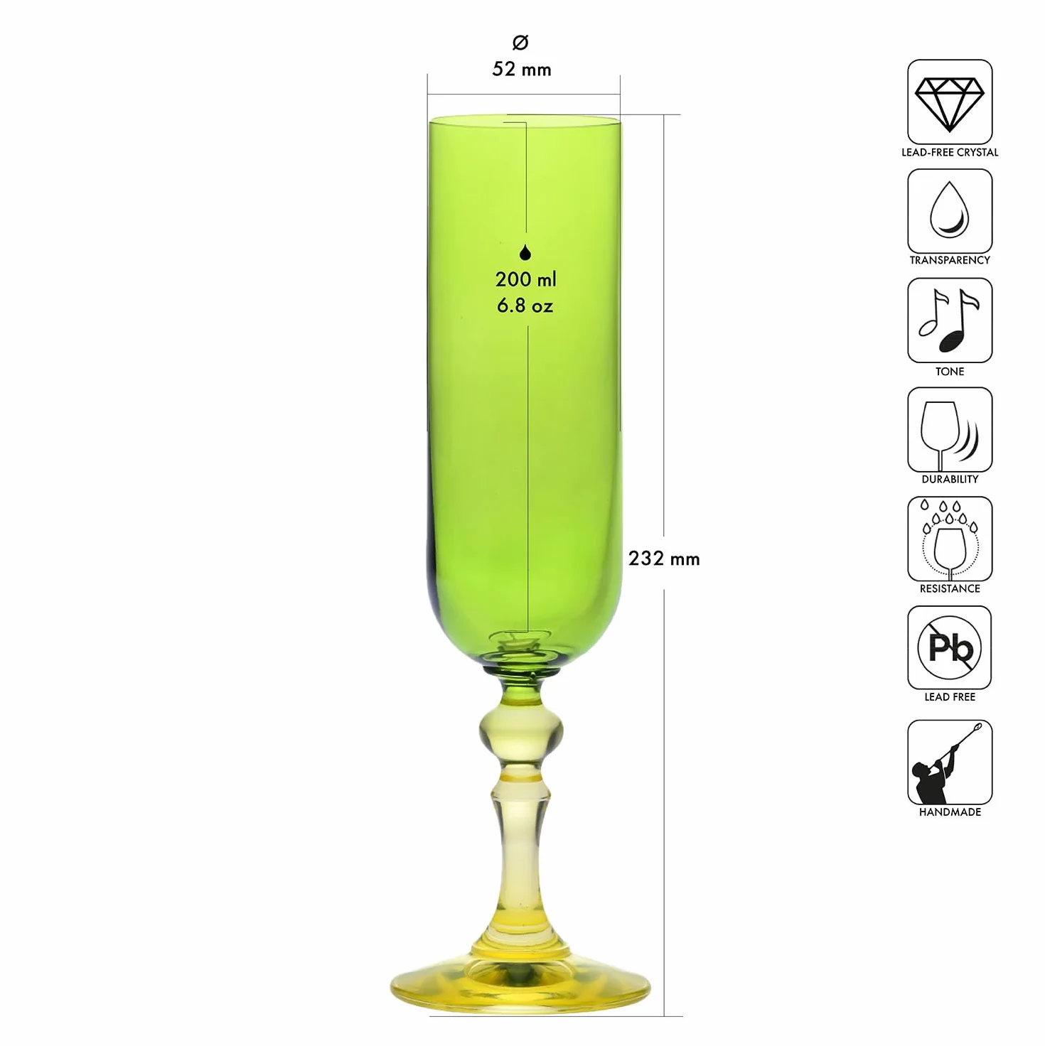 KROSNO Kieliszki do Szampana i Prosecco 2 x 220 ml Bubble Żółto-zielone Kryształ Bezołowiowy Ręcznie malowane