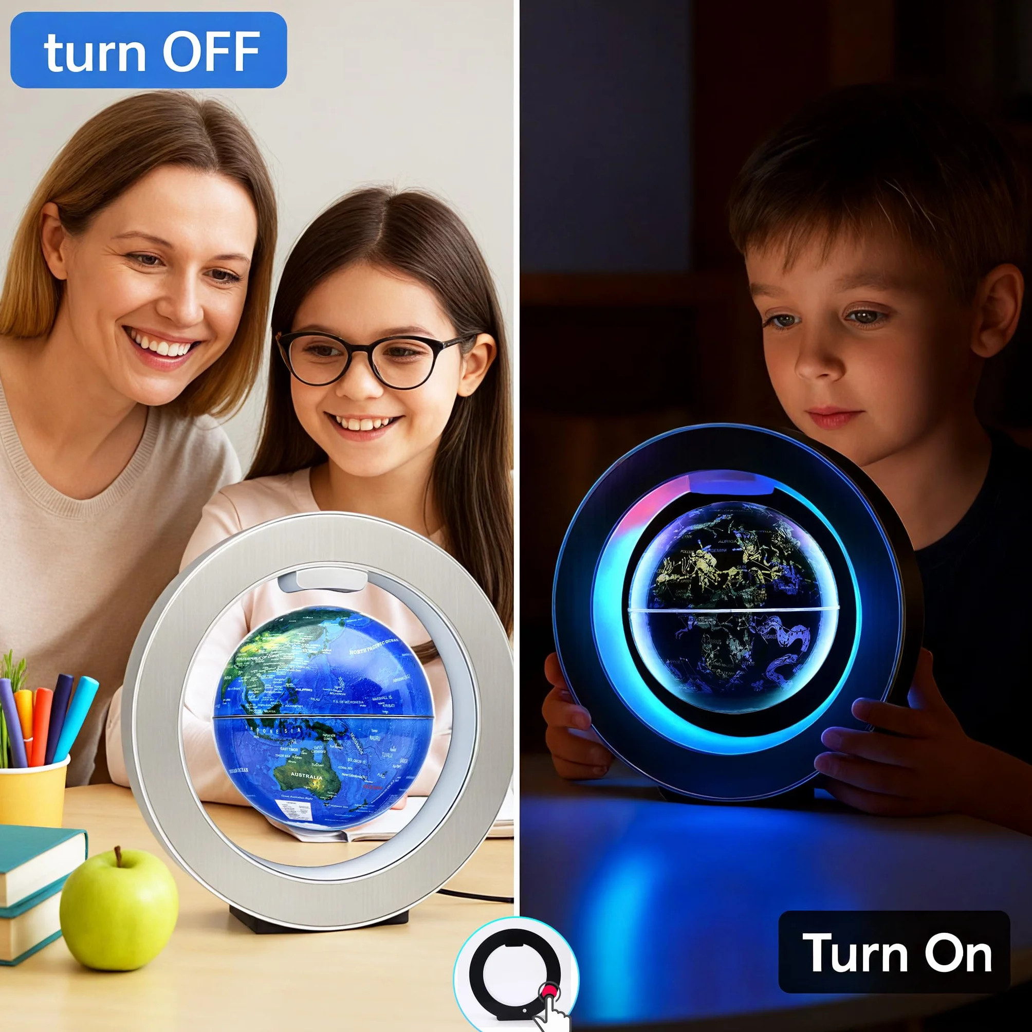 Magnetycznie unoszony globus 10 cm z konstelacjami, geograficznymi światłami LED, obracający się dla dzieci, fajny biurowy prezent dla mężczyzn, unikalne pomysły na prezenty czy gadżety techniczne na