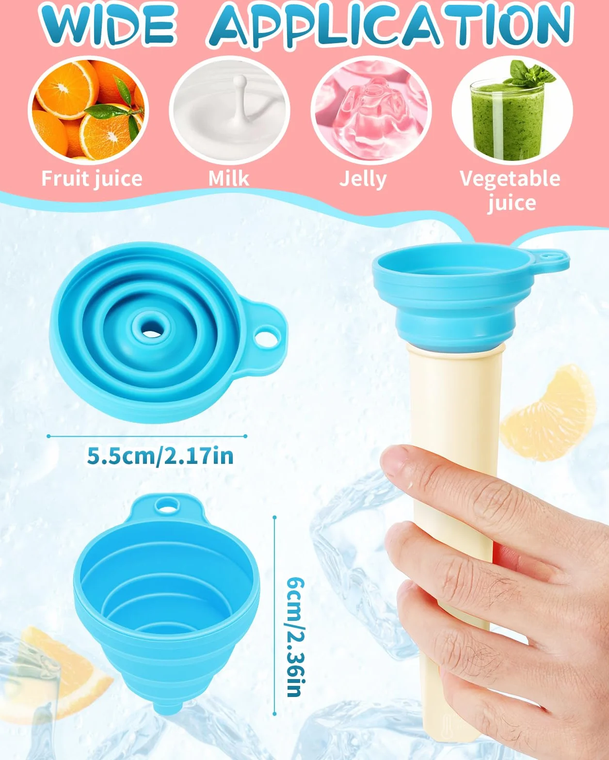8 sztuk silikonowe formy na lody z pokrywkami, formy na lody z składaną lejkami, przyjazne dla dzieci rozmiary, bez BPA, łatwe do czyszczenia, elastyczne i wielokrotnego użytku formy na lody do wyrobu