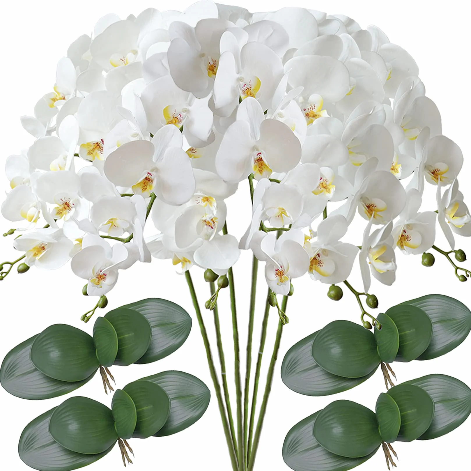 Sztuczne kwiaty phalaenopsis 80 cm białe 4 wiązki orchidei do mieszkania