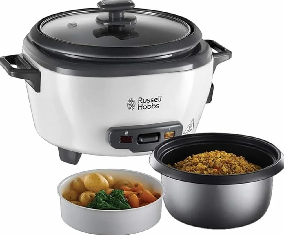 Russell Hobbs szybkowar, ryżowar, pojemność 0,8l, wyjmowany garnek, funkcja podtrzymywania ciepła, pokrywka ze szkła hartowanego, stal nierdzewna, moc 300W, biały, Szybkowar 27030-56