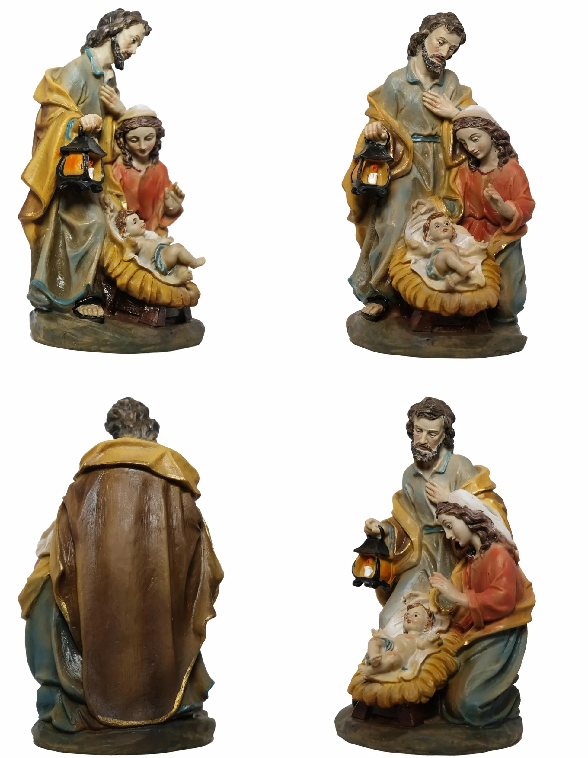 Szopka bożonarodzeniowa Święta Rodzina, barokowa, ręcznie malowana figurka, 14 cm, sztuczny kamień, żywica poliestrowa