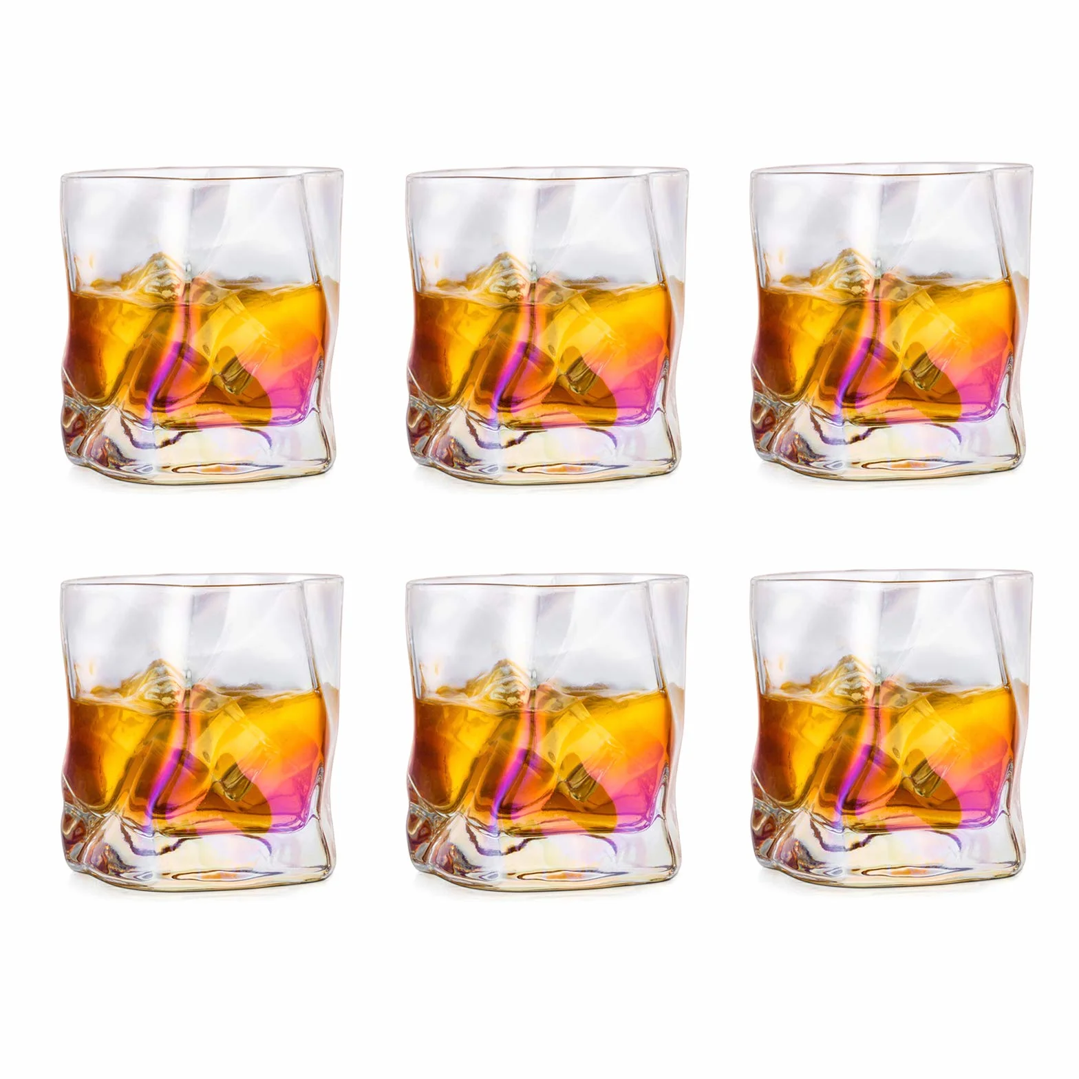 Zestaw 6 Nieregularnych Szklanek do Whisky - Upominek dla Mężczyzn na Urodziny, Dzień Ojca, Emeryturę - Dla Męża, Dziadka - Do Rumu, Ginu, Burbona