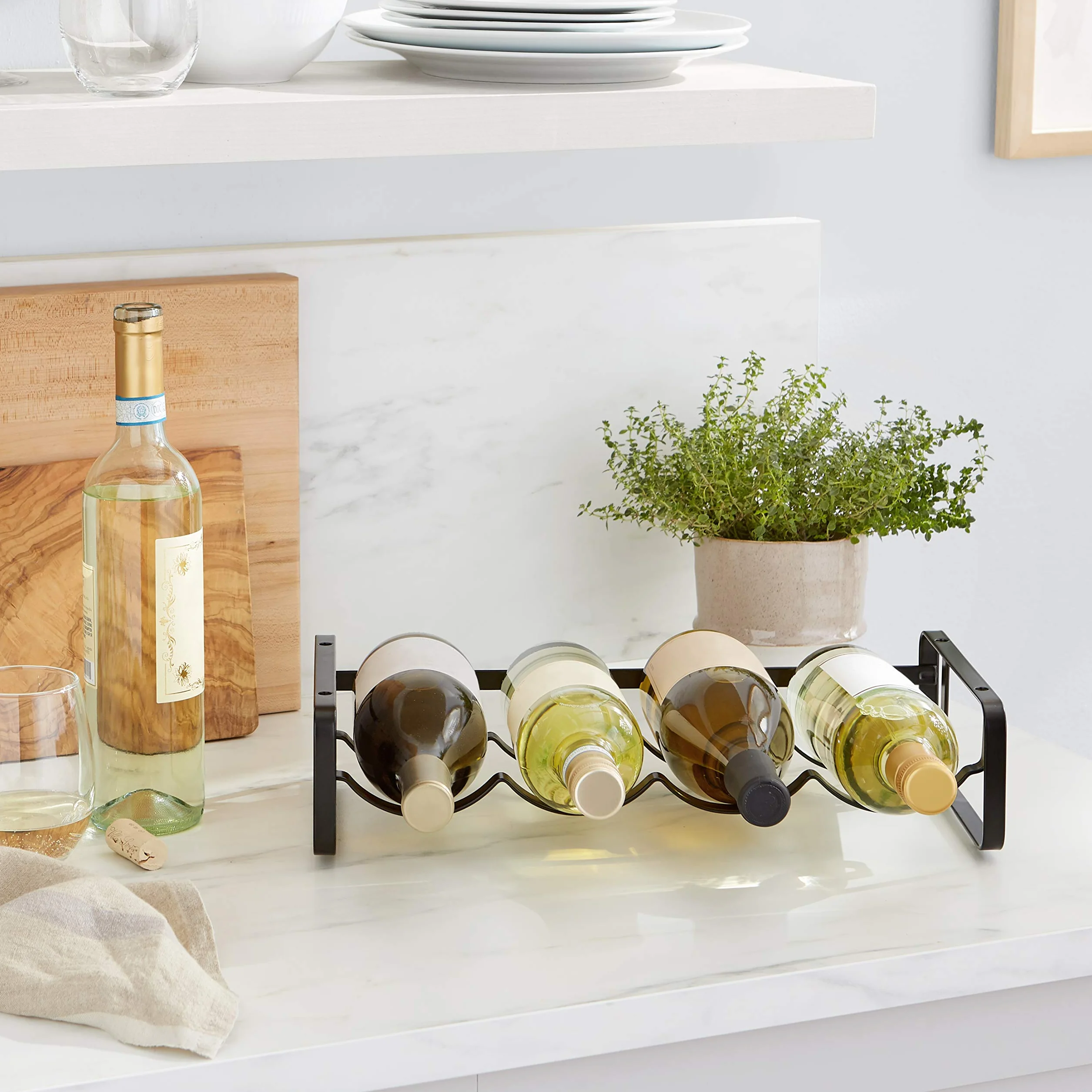 Amazon Basics stojak na wino sztaplowany półka stołowa czarny 40 x 9,5 x 20 cm