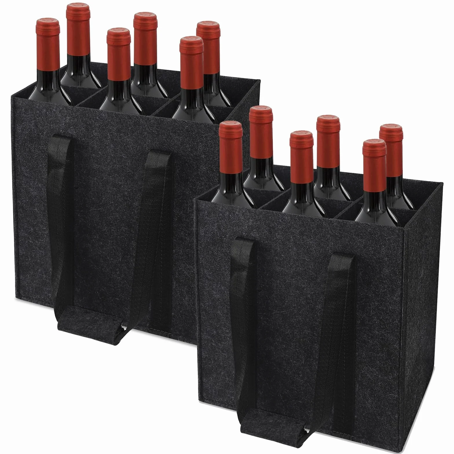 Torba na butelki z filcu z recyklingu, 6 przegródek, 1,5 l, 2 szt.