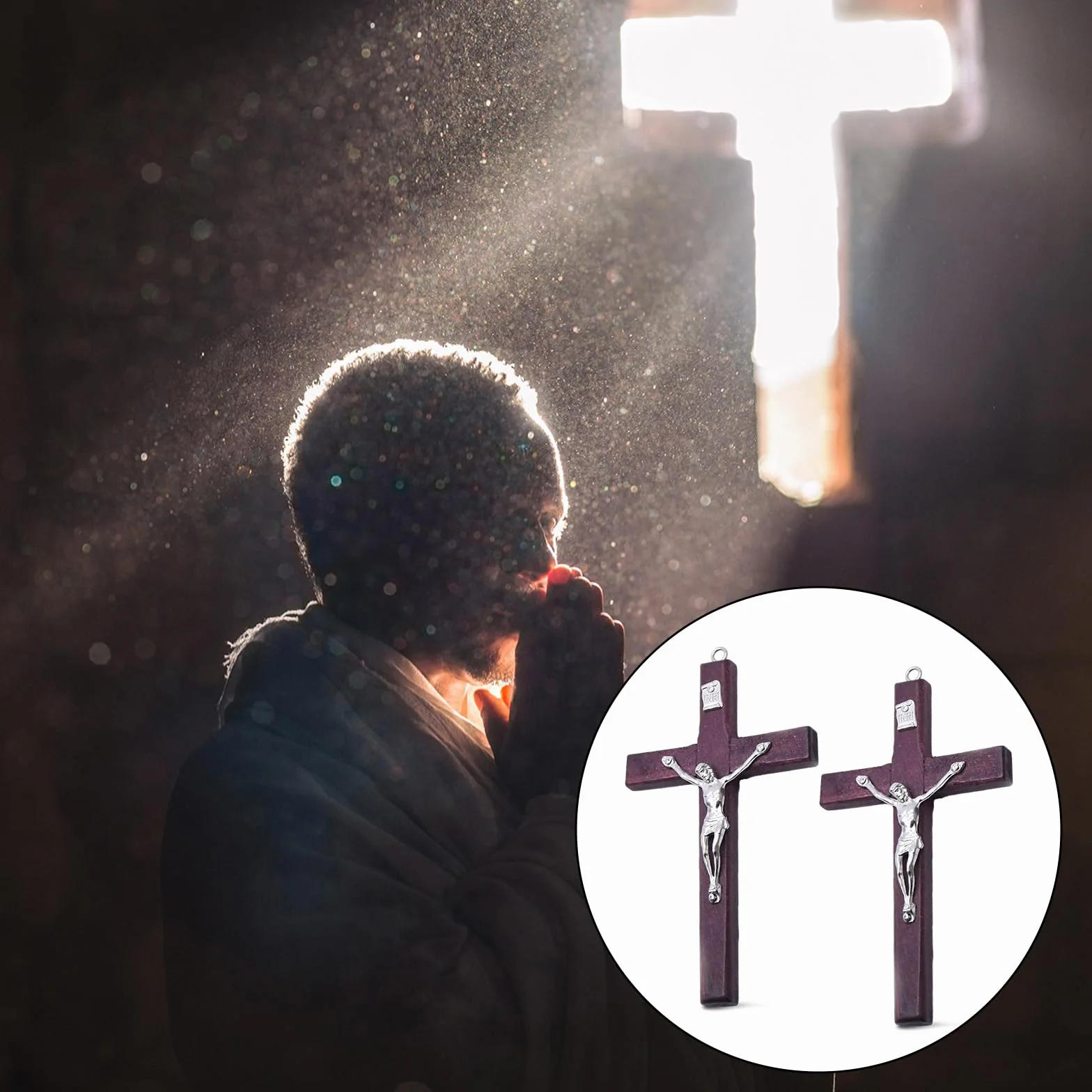 Drewniany Krzyż Ścienny Jezusa, Religijna Dekoracja Domu, 2 Sztuki