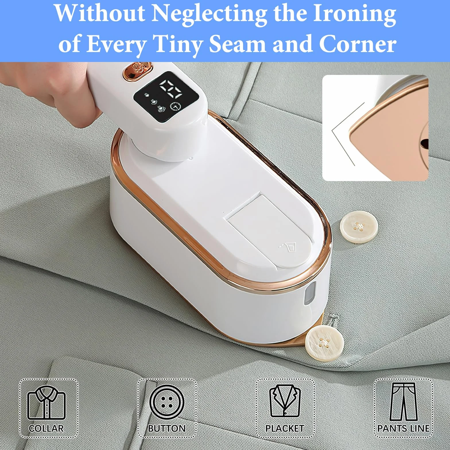 Steam Iron Travel Steamer with LCD Screen, 10S Fast Heat-up 2000W Steamer Clothing with 180° Rotatable Handle, Portable Handheld Clothes Steamer, 3 Steam Levels for Travel, Home, Office Y