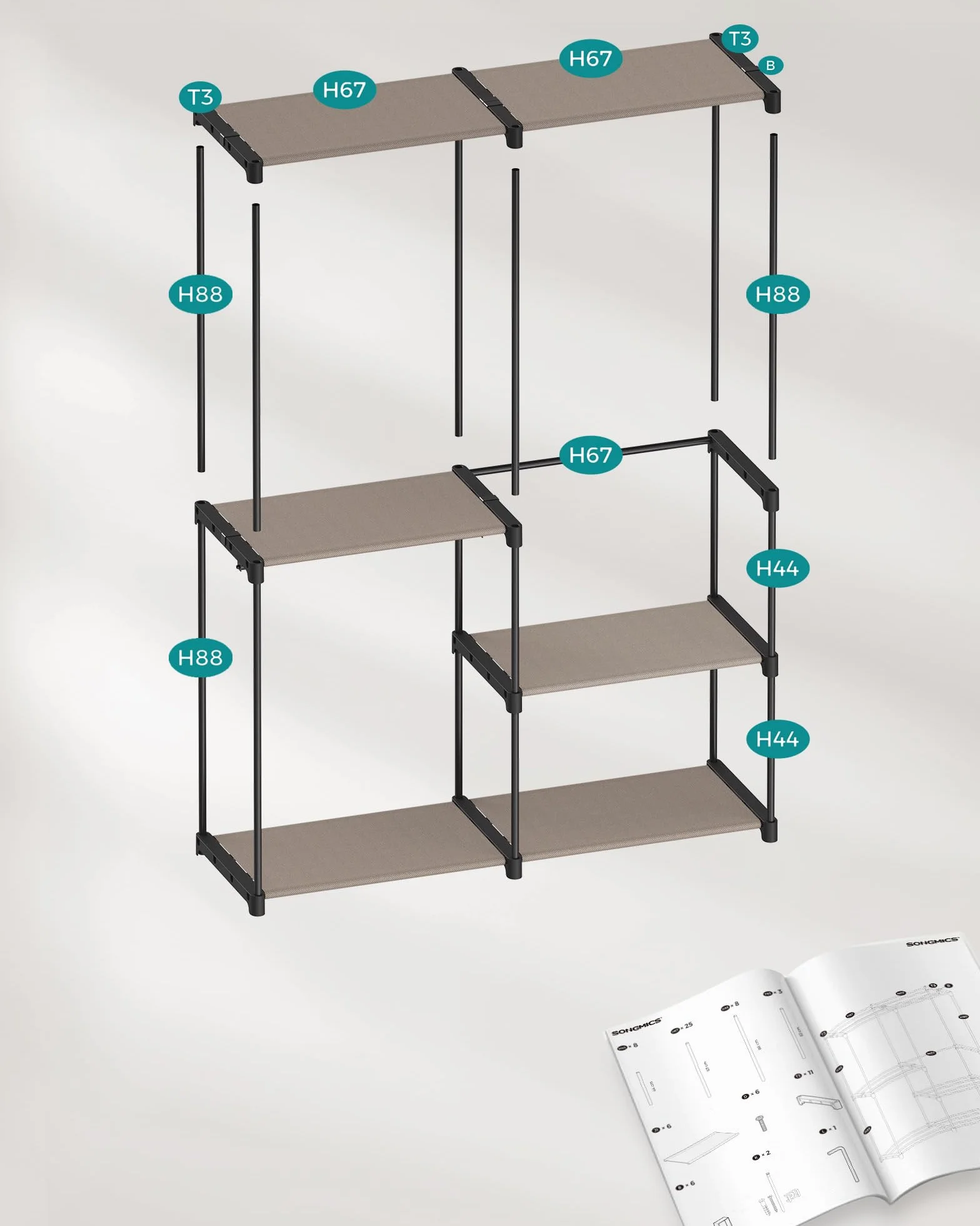 SONGMICS otwarta szafa 43 x 138 x 182 cm taupe