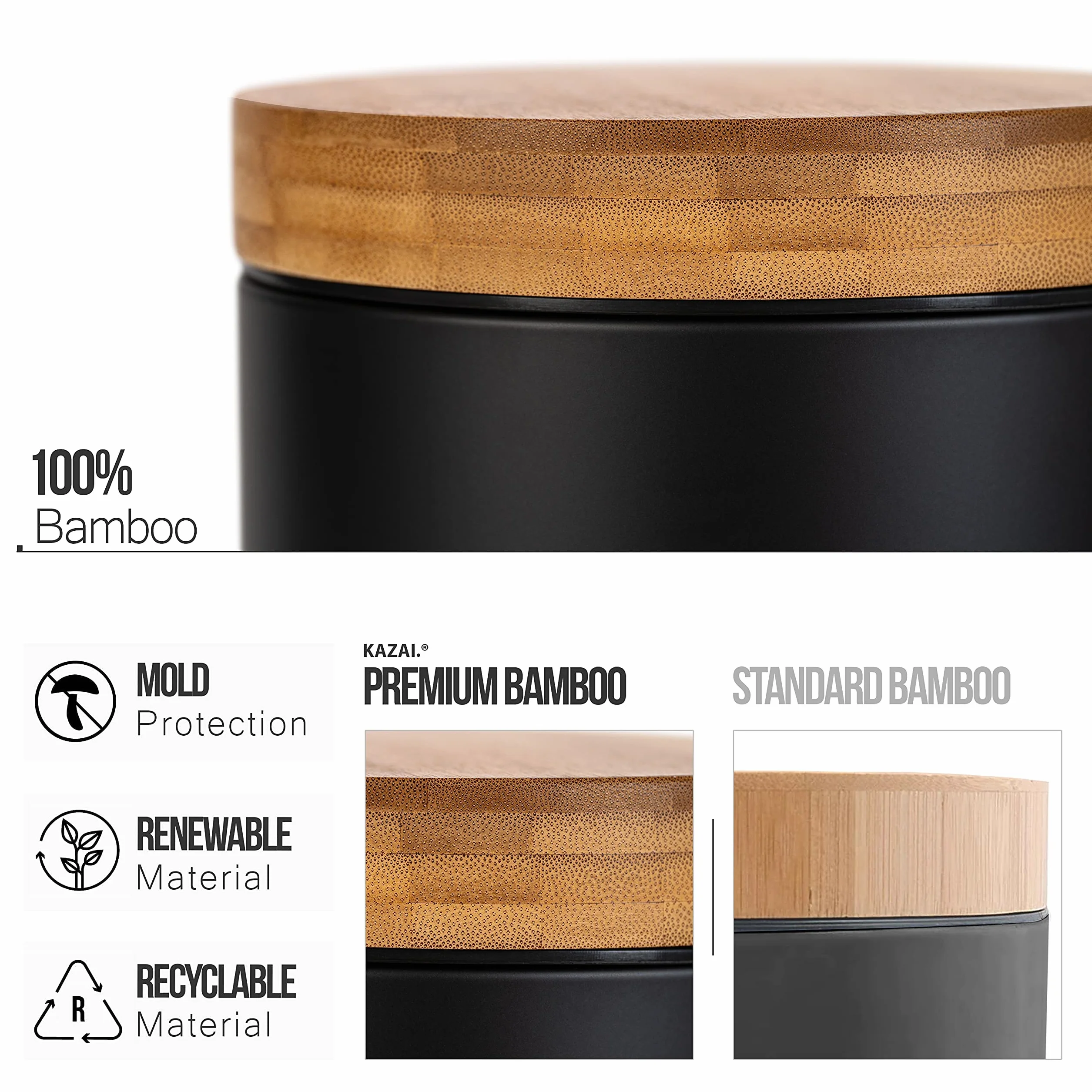KAZAI 3 Litry Designerski kosz Łazienkowy Superior Bamboo Miękkie Zamknięcie Czarny