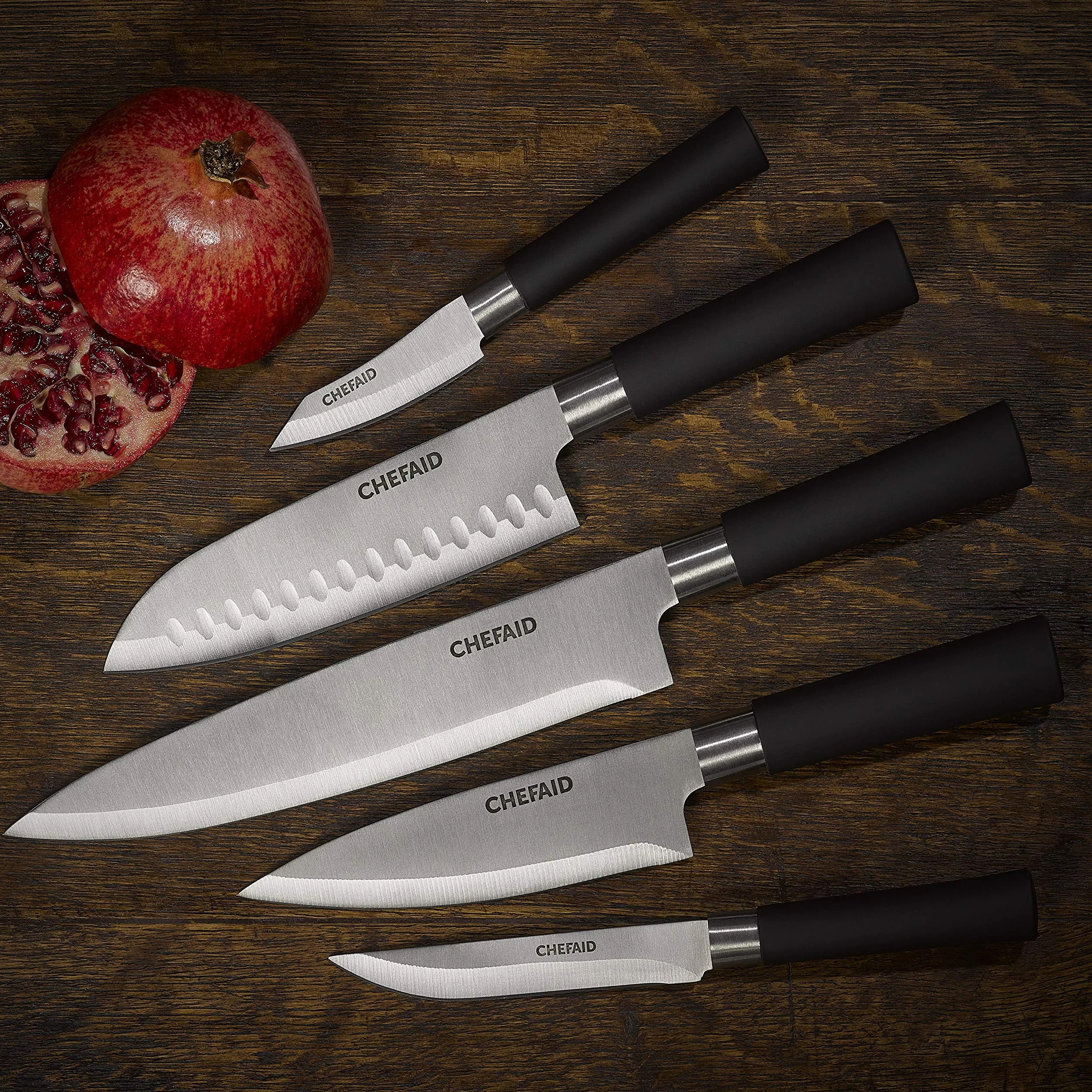 Chef Aid Nóż Santoku ze stali nierdzewnej, 7 cali (18 cm) – miękki uchwyt, wszechstronne ostrze, idealny do krojenia i krojenia w kostkę, zalecane mycie ręczne