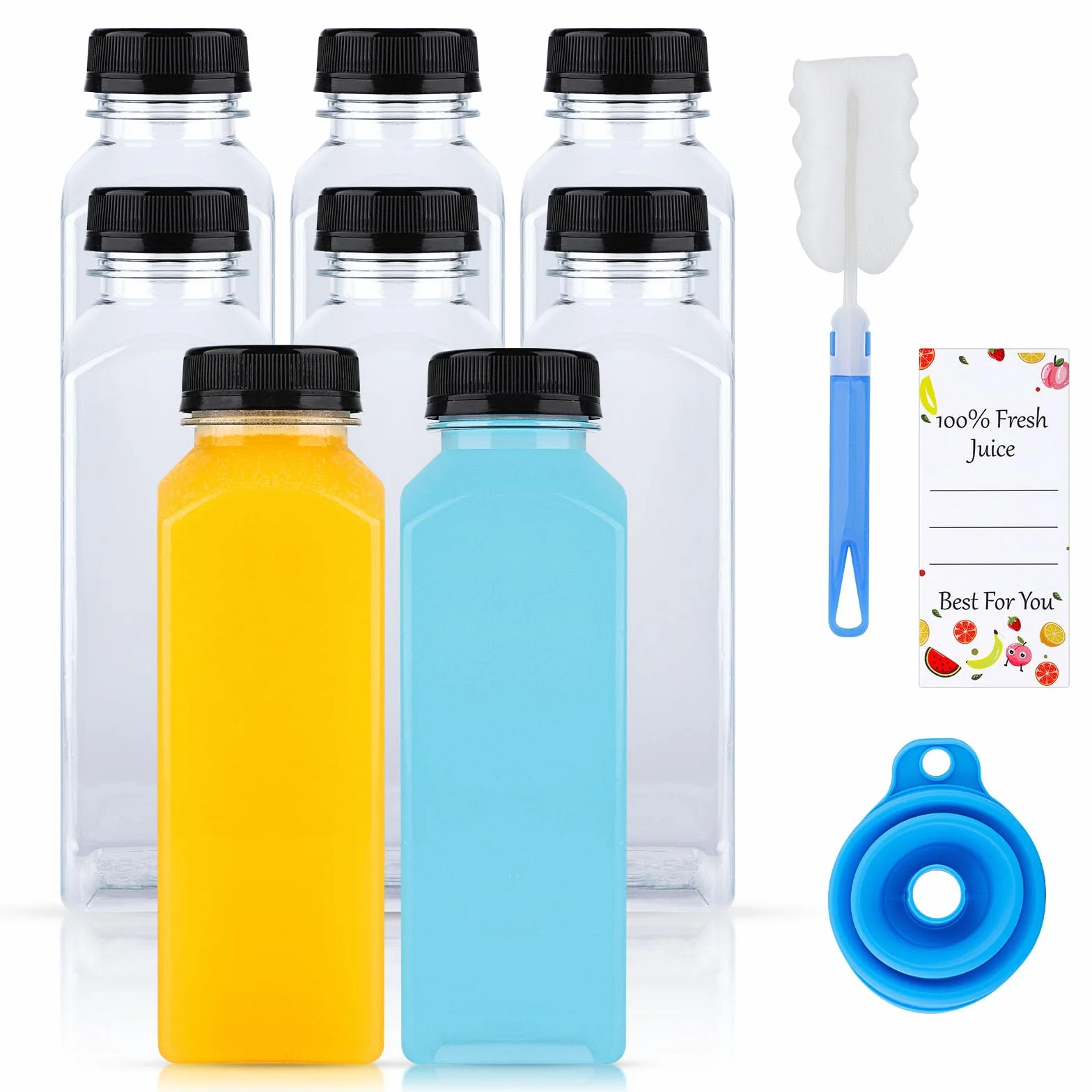 8 szt. 400 ml butelki do napełniania, puste plastikowe butelki do napełniania, wielokrotnego użytku, z tworzywa sztucznego, do smoothie, do napełniania, przezroczyste, do lodówki, sokowirówki, wody,