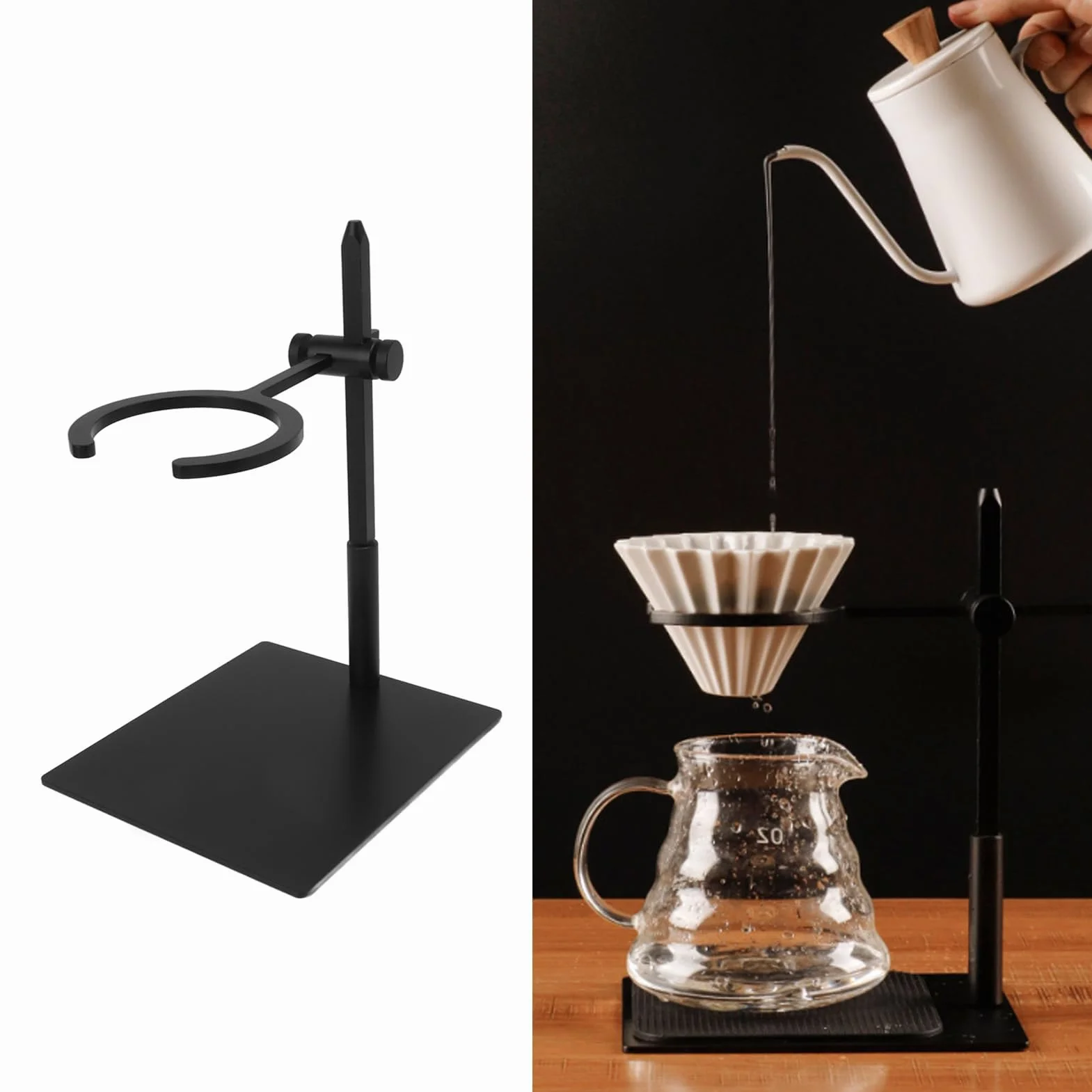 Stojak na kawę Pour Over z regulowanym stopem aluminium, filtr ze stali nierdzewnej, Drip Coffee Brewer