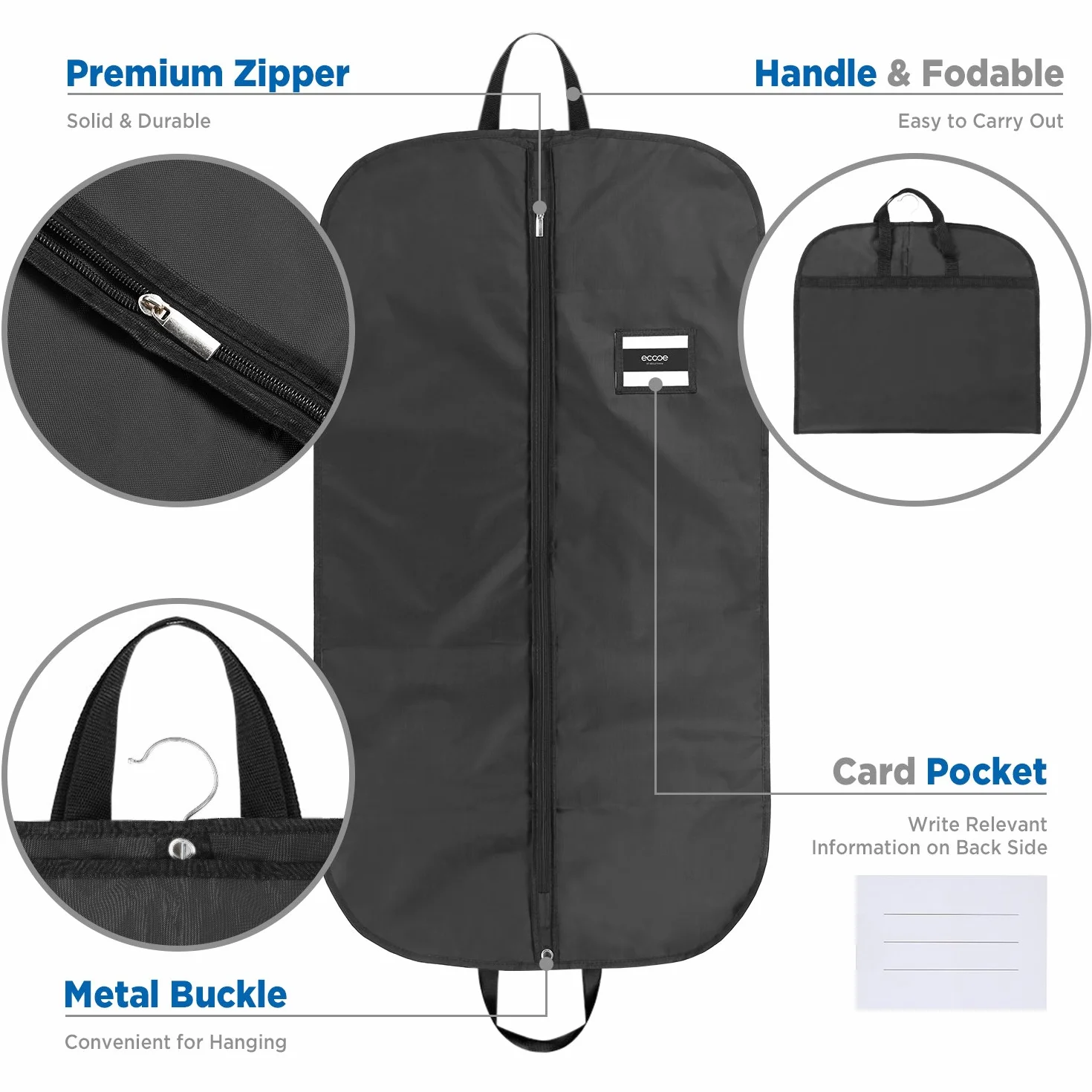 Ecooe torba na ubrania czarny poliester 110 × 60 cm