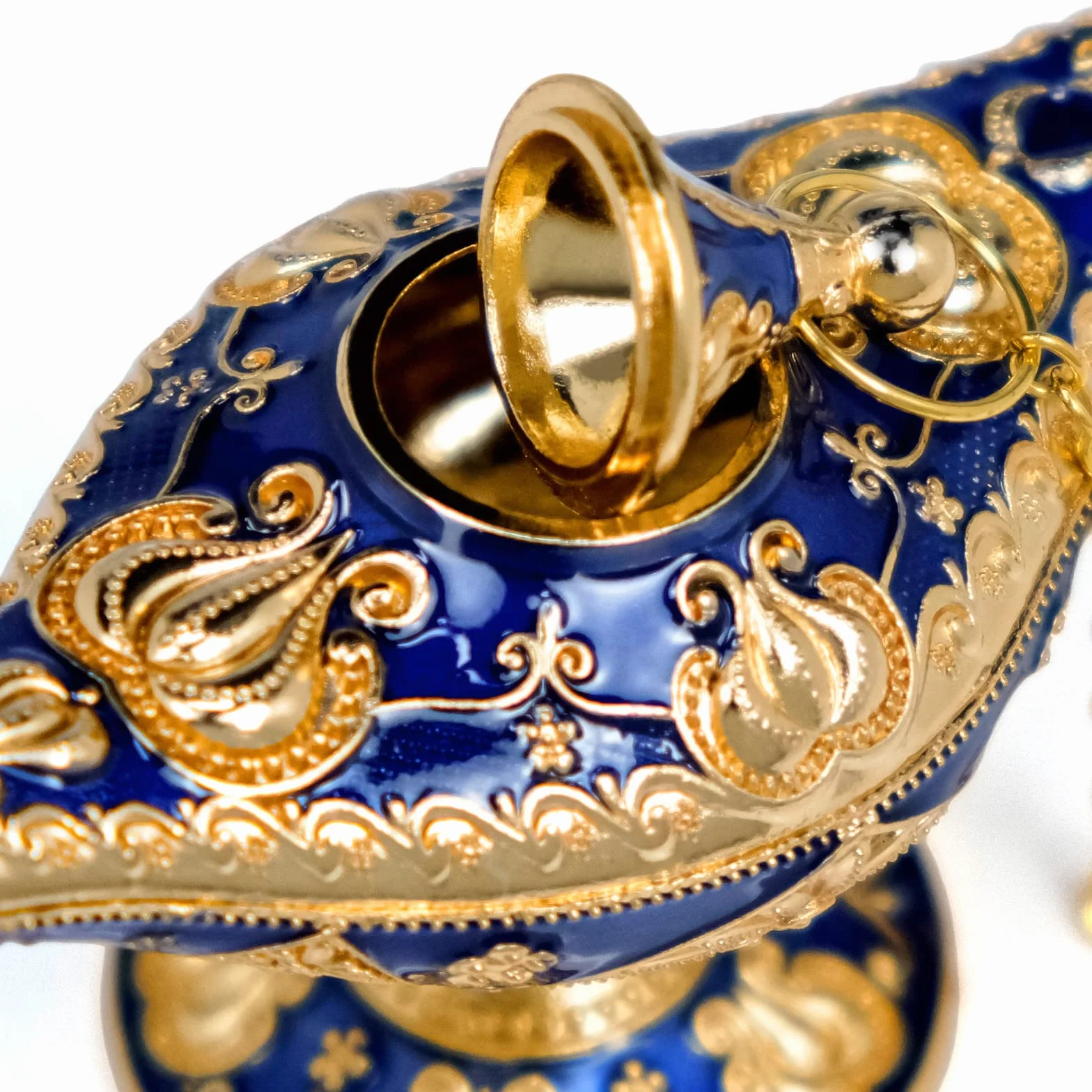 Genie Aladdin Mini Cudowna Lampa - Rzeźbiona Złota Dekoracja, Klasyczny Artykuł Dekoracyjny, Olejowa Lampa Genyjna - Złoty Błękit, 12 x 4 x 6,3 cm