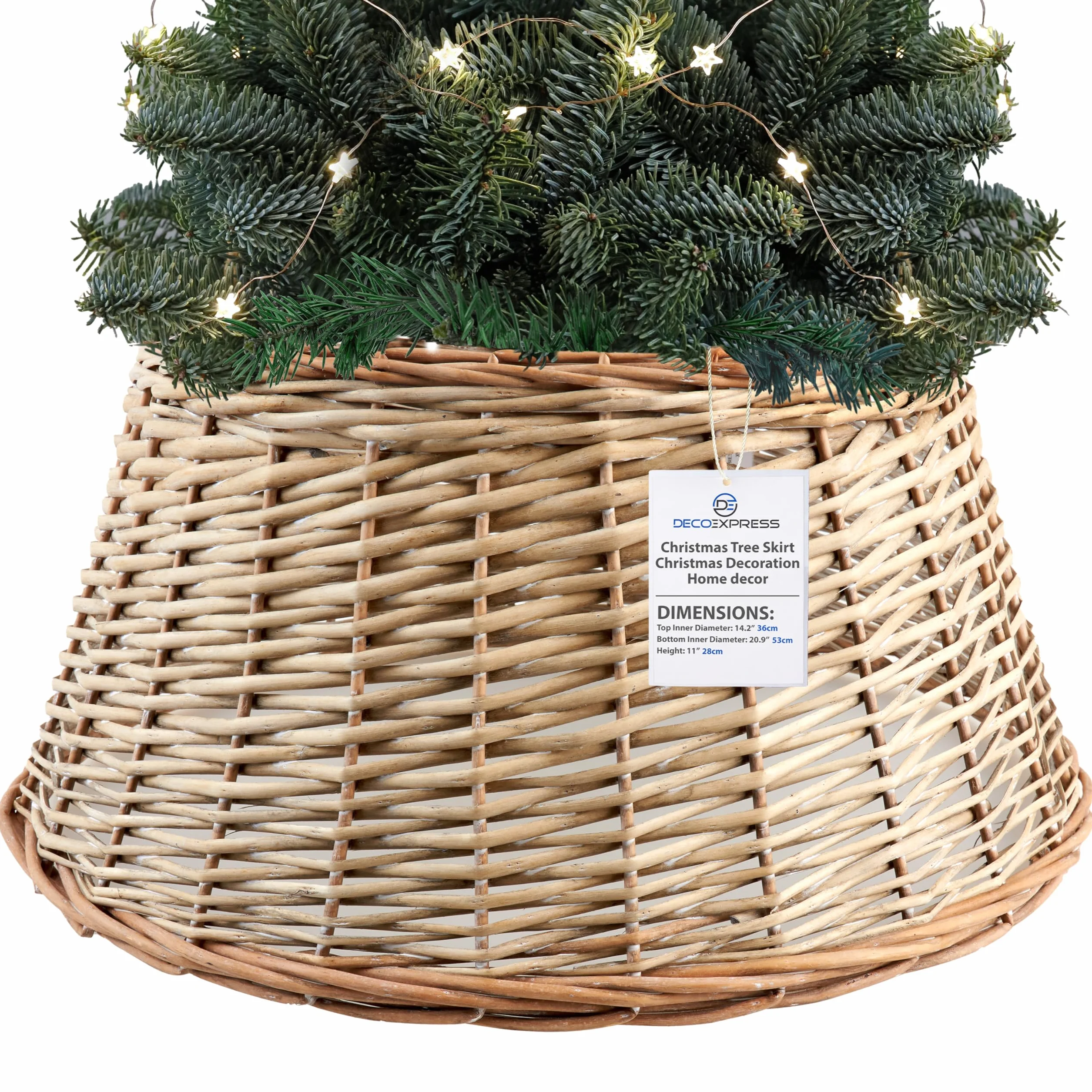 DECO EXPRESS Spódnica choinkowa tkana osłona podstawy 36 cm x 28 cm beżowa wierzba dekoracja bożonarodzeniowa