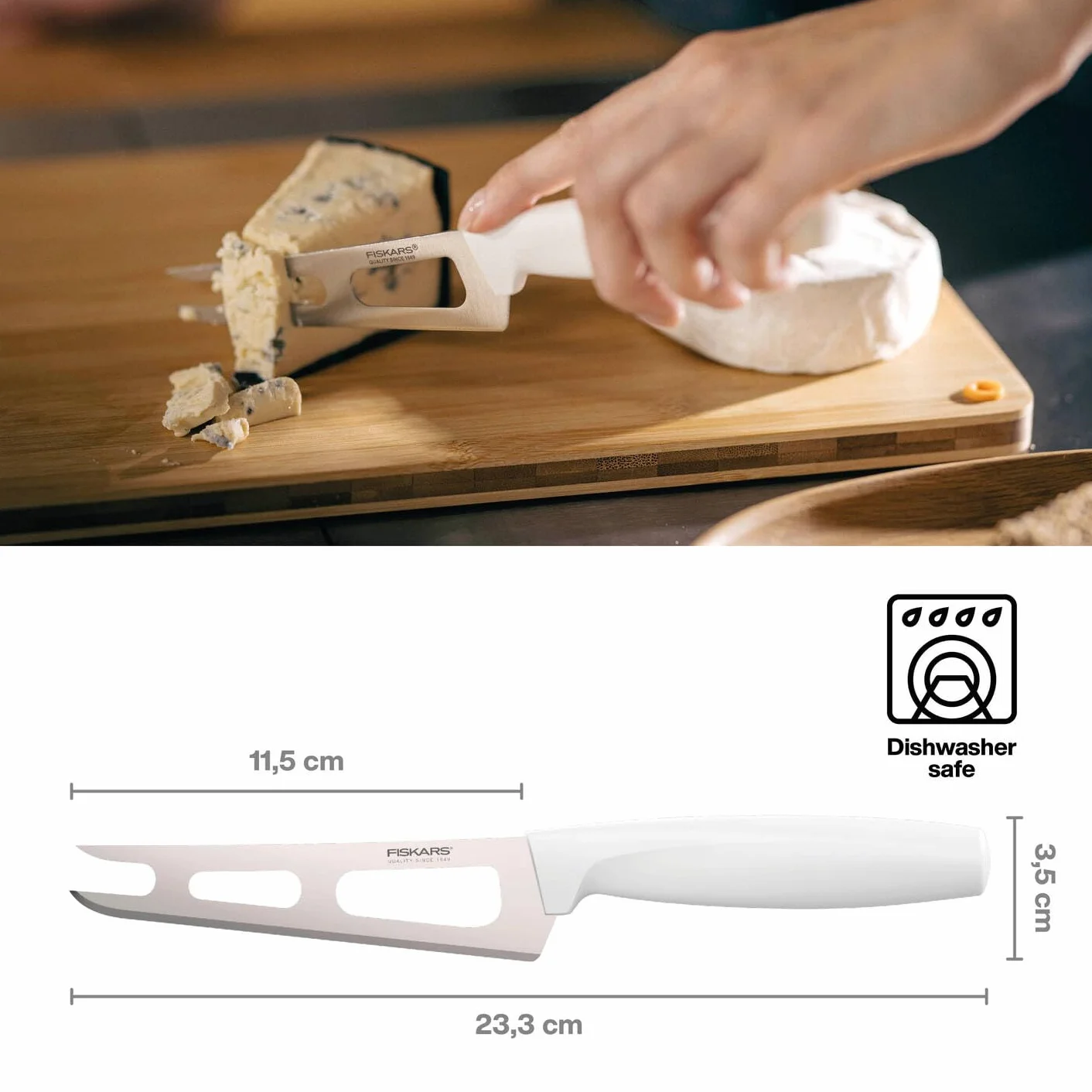 Fiskars Nóż do sera, Functional Form, Długość całkowita: 24 cm, Stal/tworzywo sztuczne, Biały, 1015987