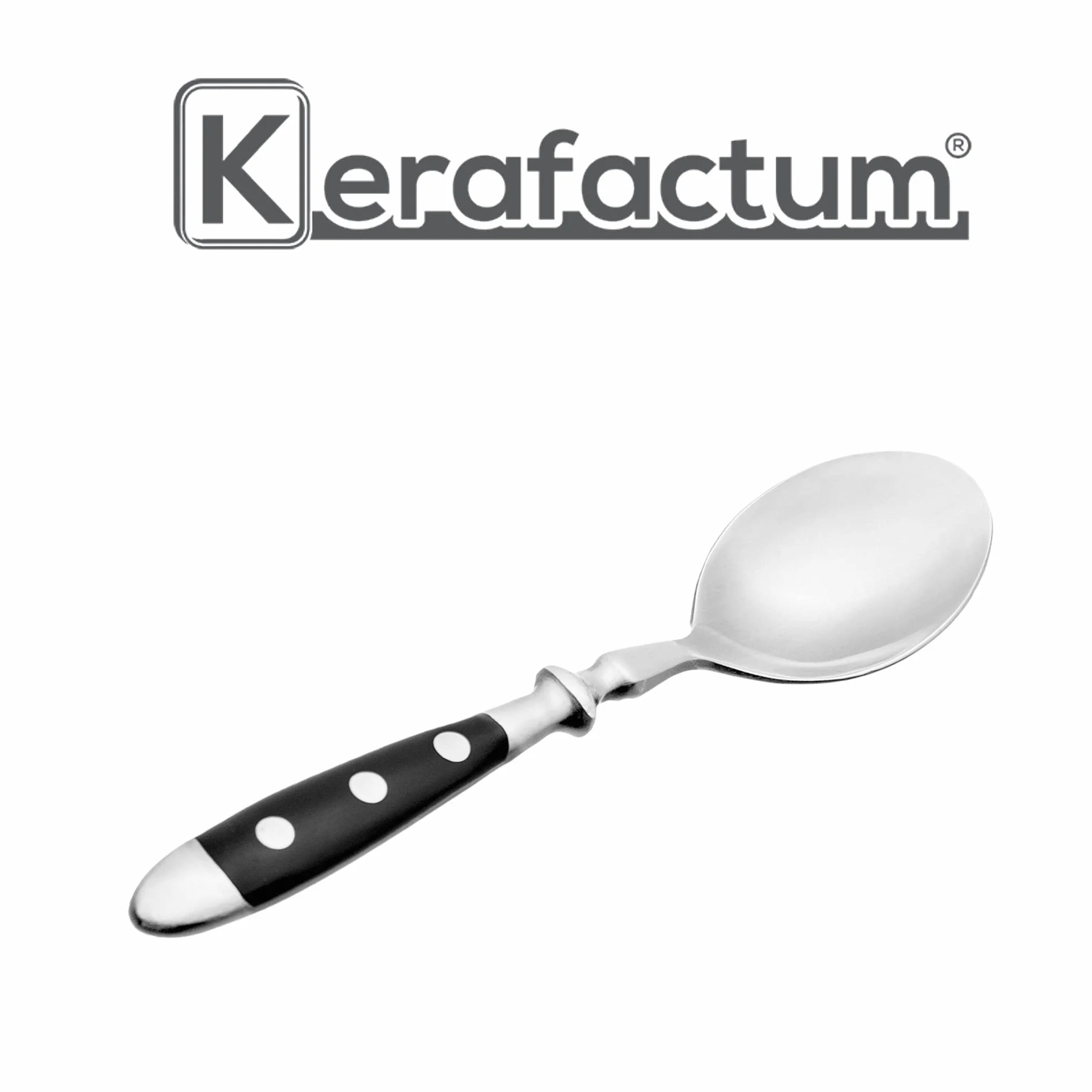 Kerafactum 6 łyżeczek łyżka do ciasta deser nitowane łyżki sztućce z czarnymi uchwytami w stylu wiejskim