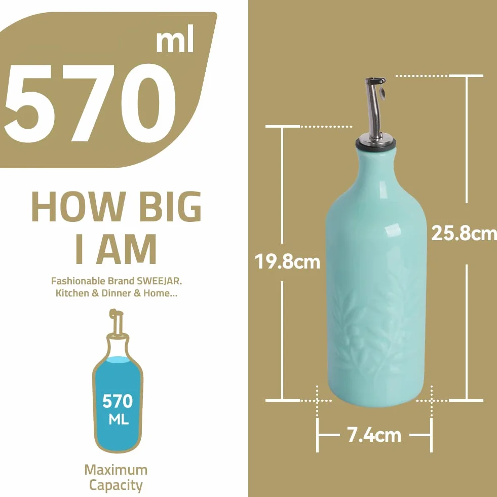 Sweejar Home Ceramiczna butelka na oliwę z oliwek, 570 ml, Relief Opaque Oil Cruet chroni olej, aby zmniejszyć utlenianie, nadaje się do przechowywania oleju, octu, sosu sojowego, syropu kawowego