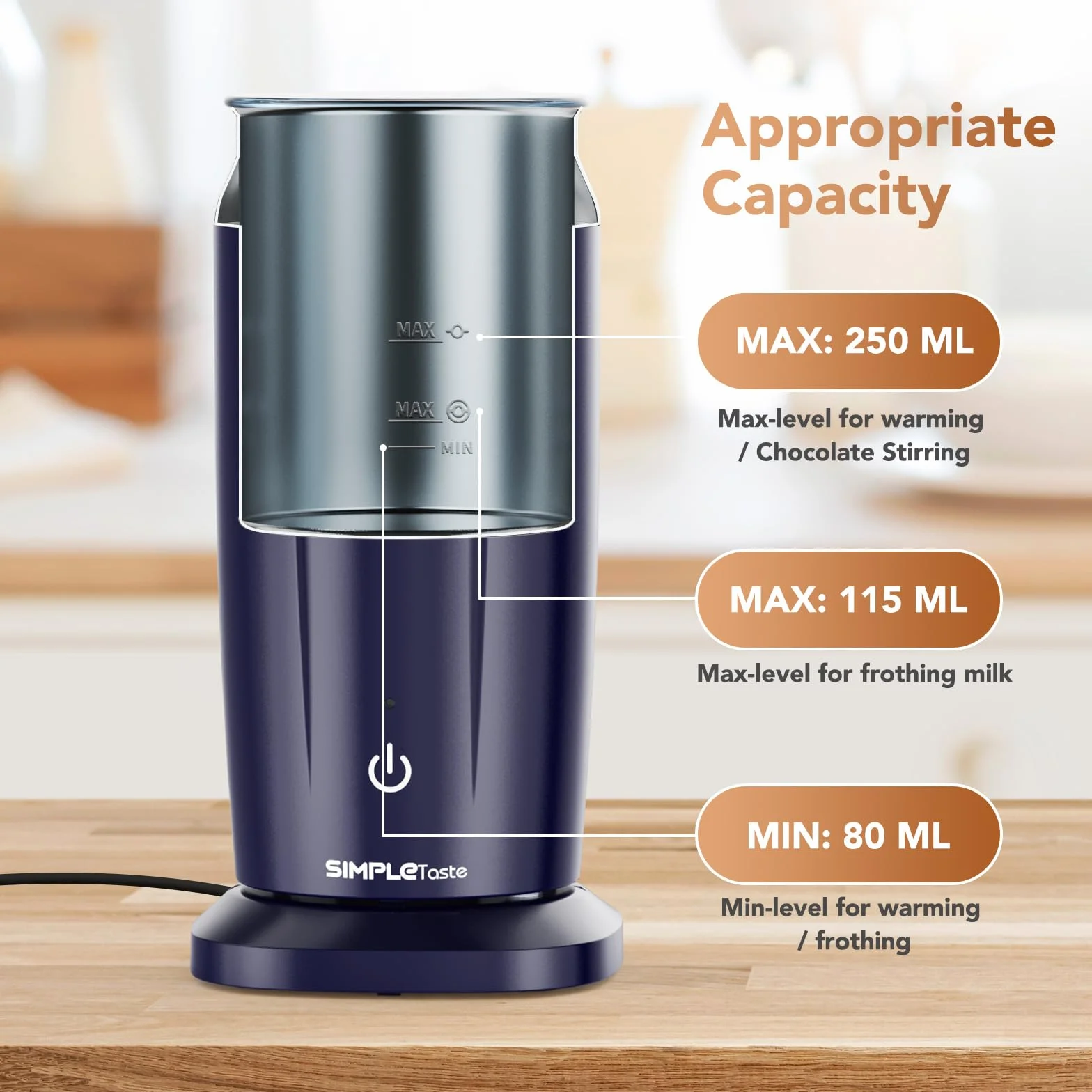 SIMPLETASTE Elektryczny spieniacz do mleka 4 w 1, podgrzewacz do latte macchiato cappuccino