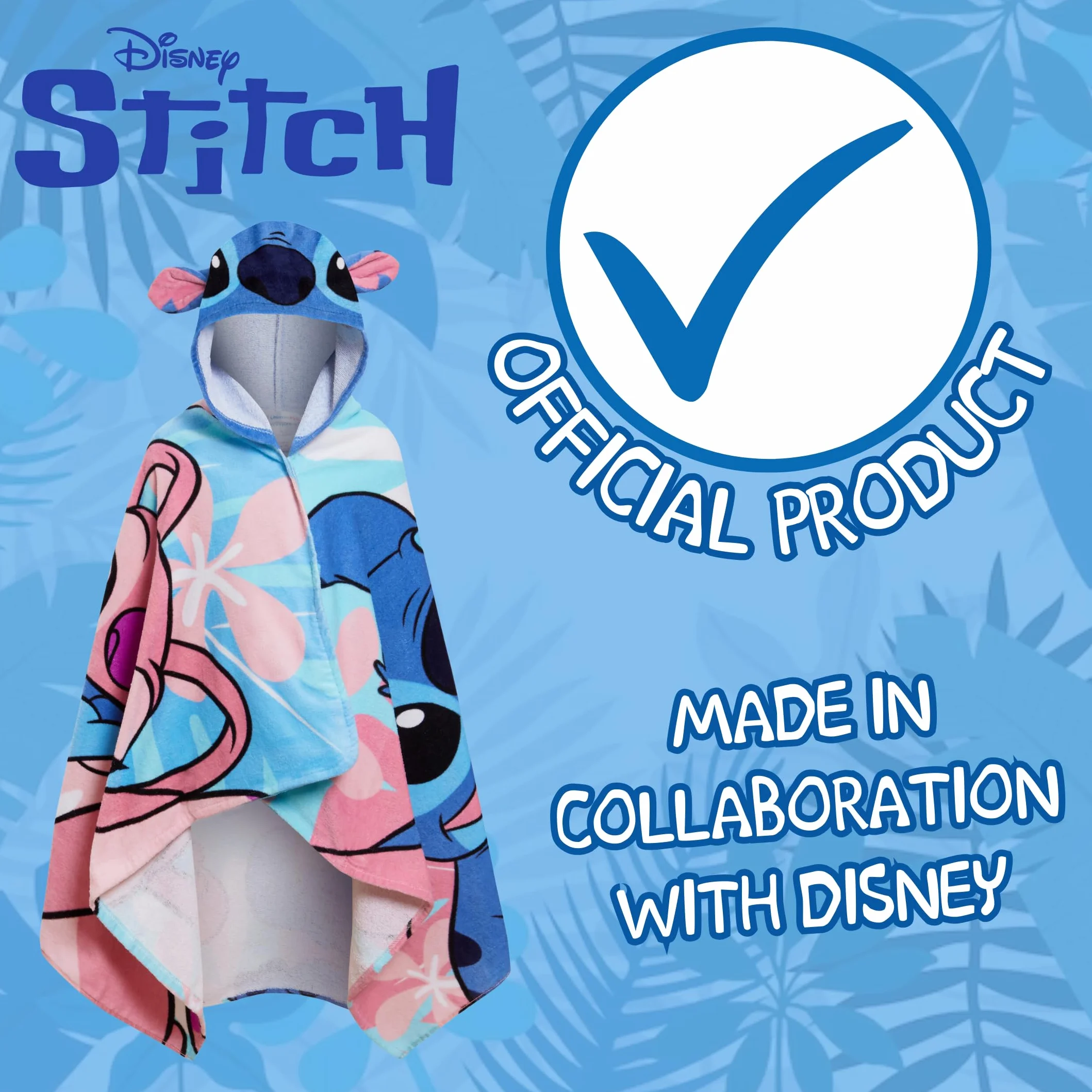 Ręcznik z kapturem Disney Stitch Angel Poncho 100% bawełny Ręcznik plażowy dla dzieci Ręcznik kąpielowy Szlafrok kąpielowy dla dzieci