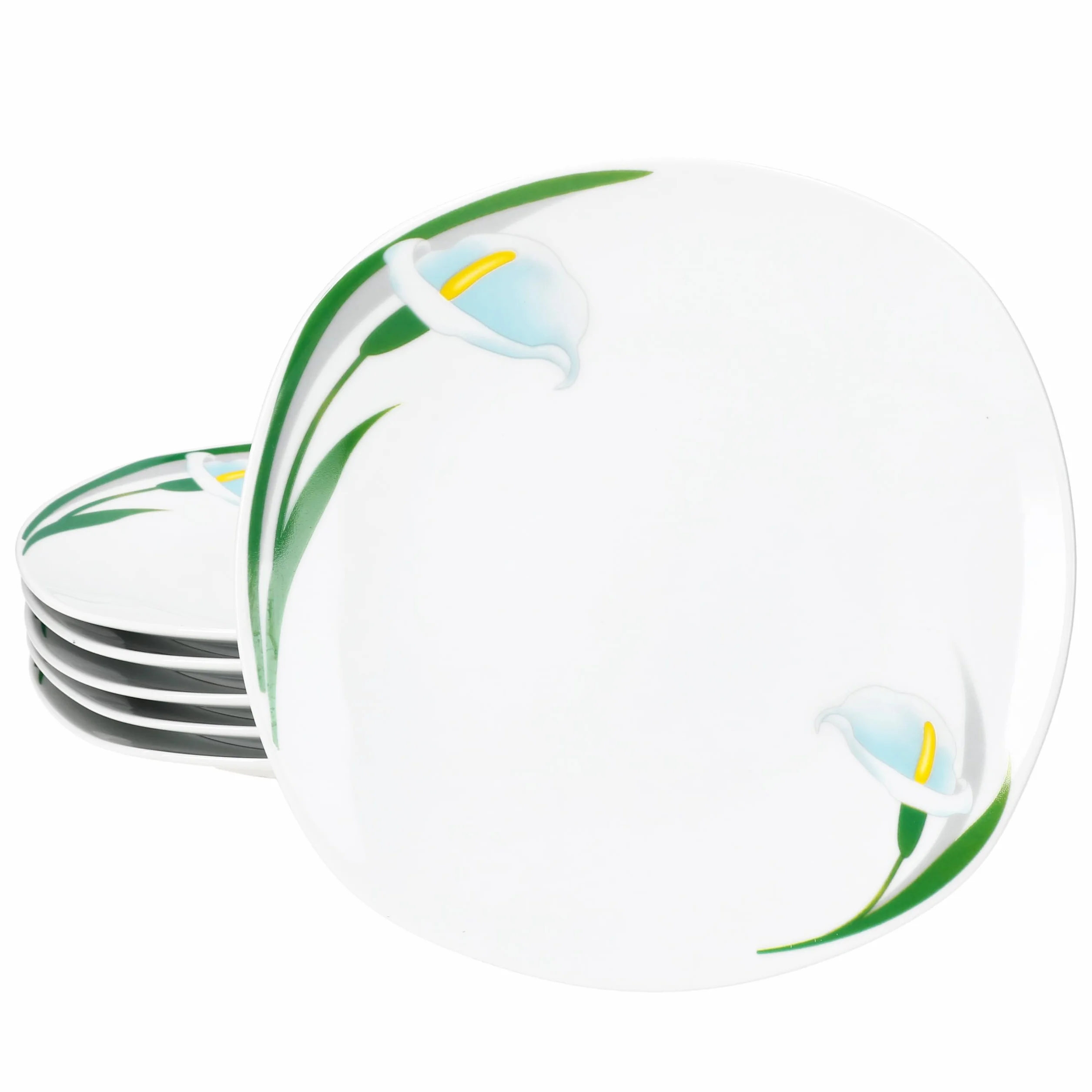 MamboCat Zestaw 6 talerzy do ciasta White Calla, stylowe porcelanowe talerze śniadaniowe z motywem kwiatowym, dla 6 osób, małe talerze do sałatek, deserów, przekąsek itp.