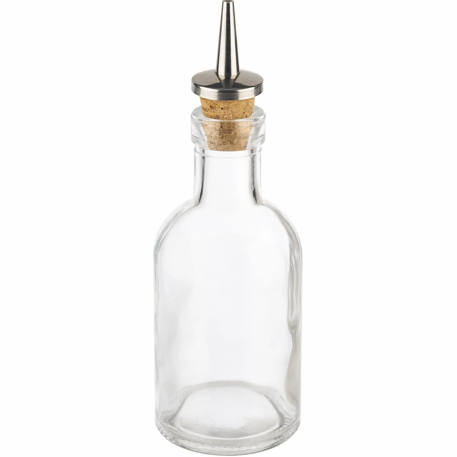 APS 40512 butelka na ocet i olej Ø 5 cm, wysokość 15,5 cm, 100 ml, szklany pojemnik, nalewak z korka/stali nierdzewnej