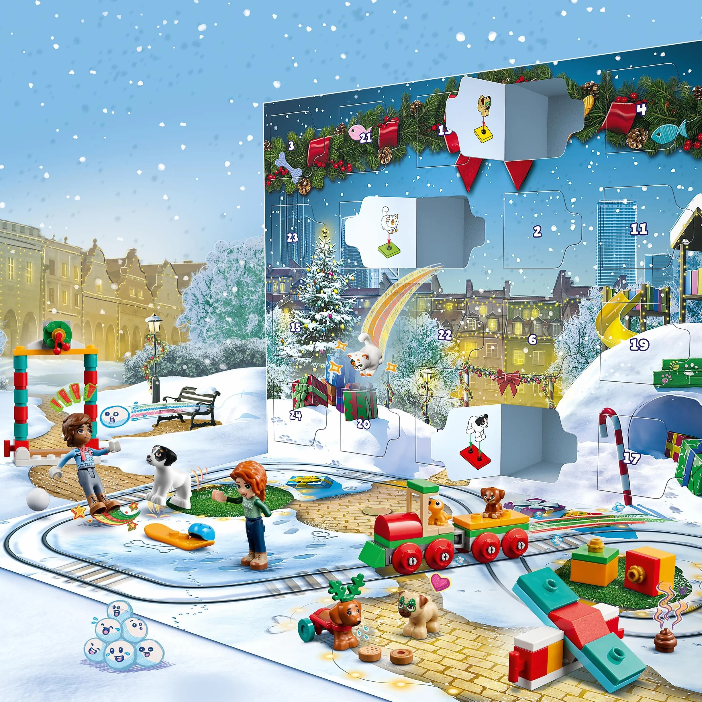 LEGO 41758 Friends Kalendarz adwentowy 2023 z 24 Niespodziankami, w tym 8 Figurek Zwierząt, 2 Minilaleczki i Świąteczne Zabawki do Zbudowania, Prezenty na Mikołajki dla Dzieci