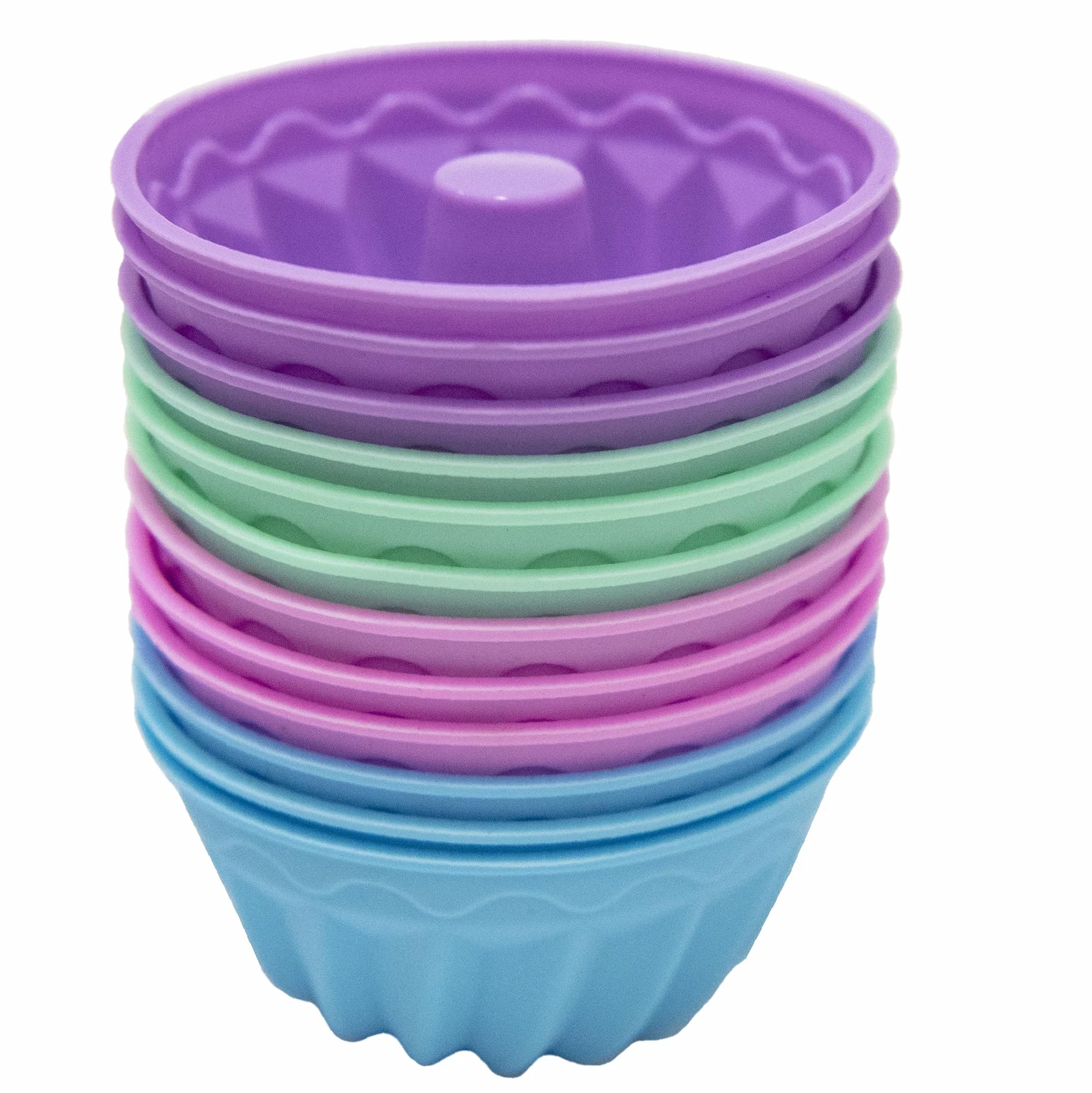 Zestaw 12 mini silikonowych foremek do kouglofa wielokrotnego użytku do muffinów, cupcake’ów, babeczek i mini kouglofów, Ø 8 cm, wysokość 5 cm