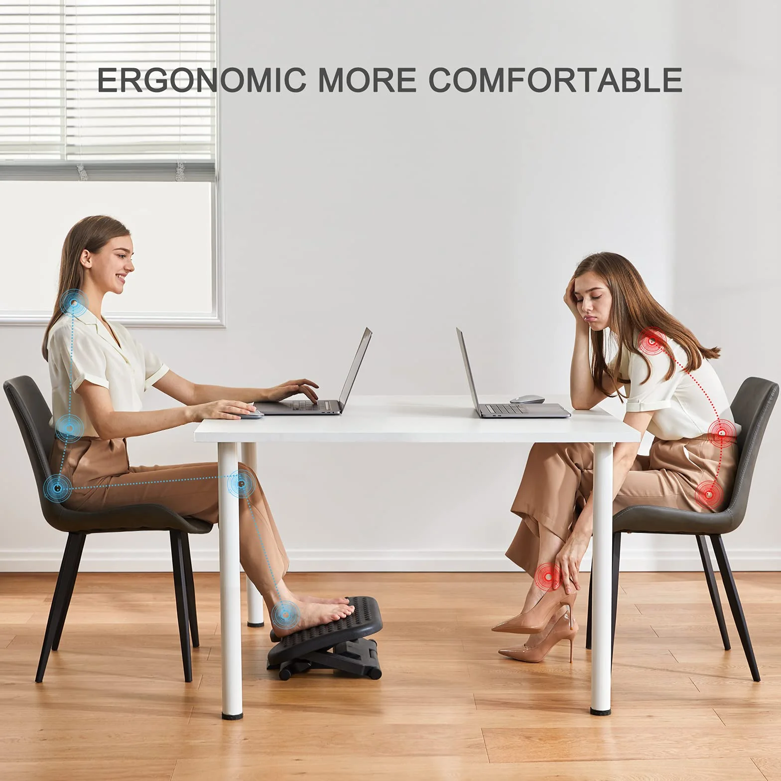 HUANUO Ergonomiczna podnóżek, podnóżek pod biurko z pozycją 3 wysokości - regulacja kąta nachylenia 30 stopni, antypoślizgowa tekstura powierzchni do masażu poprawia komfort w domu, biurze
