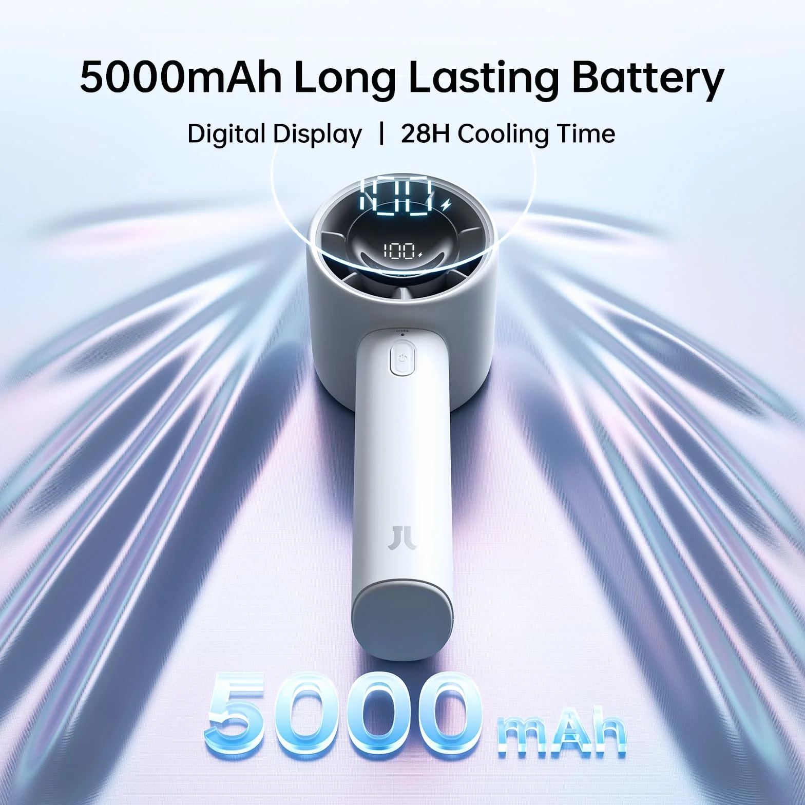 JISULIFE Przenośny wentylator ręczny, mini wentylator 5000 mAh, chłodzenie do 28 godzin, 5 prędkości, silny wiatr, mały wentylator USB, do podróży, na zewnątrz, kemping, plażę, do makijażu, szary