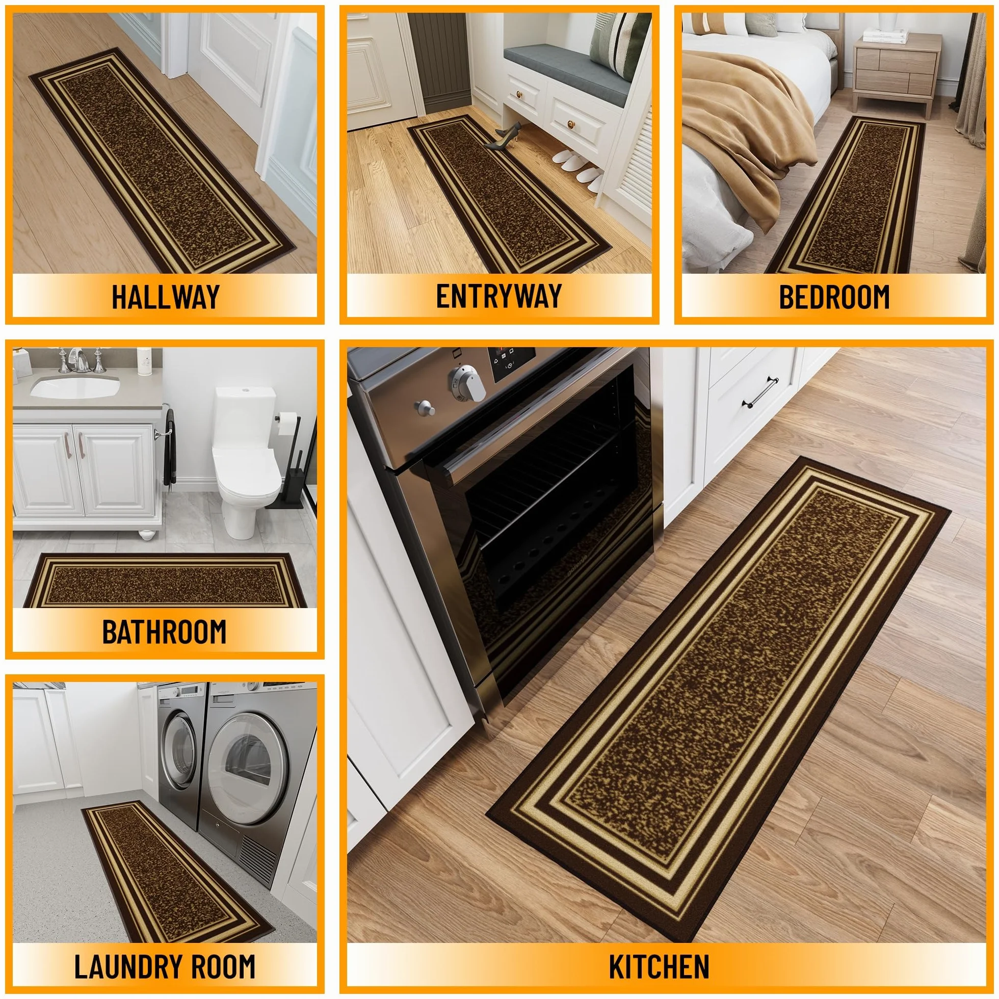 Ottomanson Ottohome Collection współczesny dywan z gumowym spodem, 50 x 150 cm, brązowy