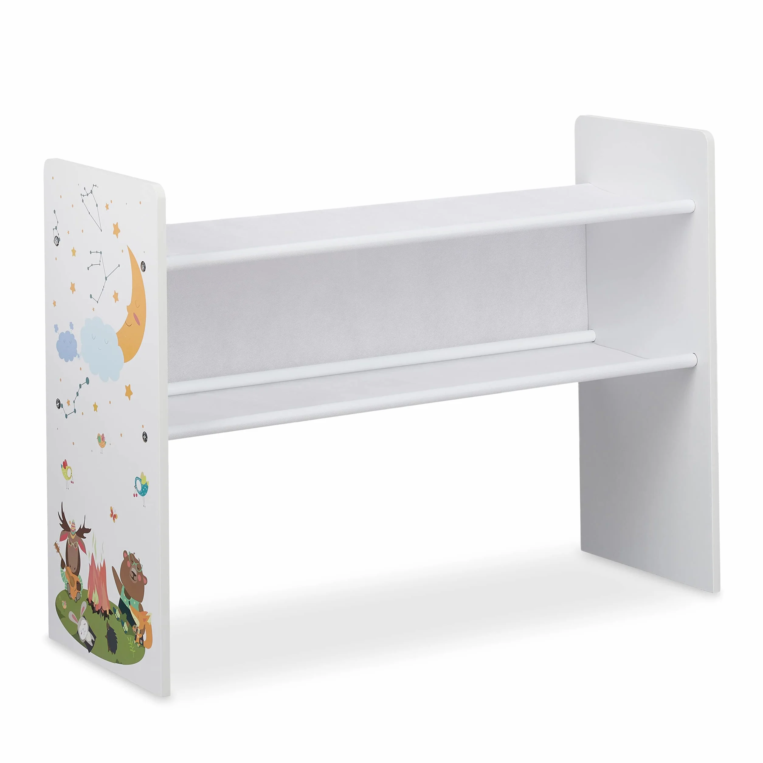 Relaxdays Regał dziecięcy z 9 pudełkami z materiału, ognisko z motywem dziecięcym, regał na zabawki, organizer wys. x szer. x gł.: 66 x 82,5 x 29,5 cm, kolorowy