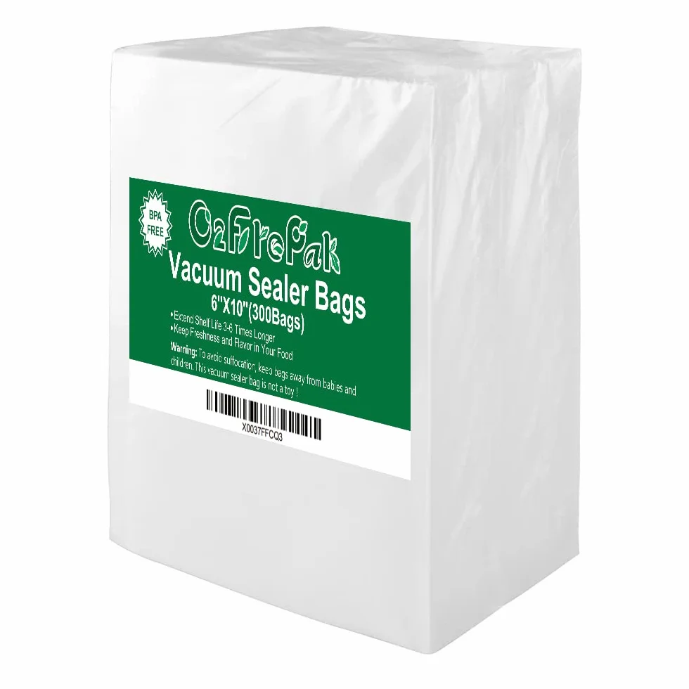 O2frepak 15X25cm(300Pakiet) Worki próżniowe do pakowania żywności w rolkach do gotowania metodą sous vide,klasy komercyjnej,bez BPA,z zabezpieczeniem przed przebiciem
