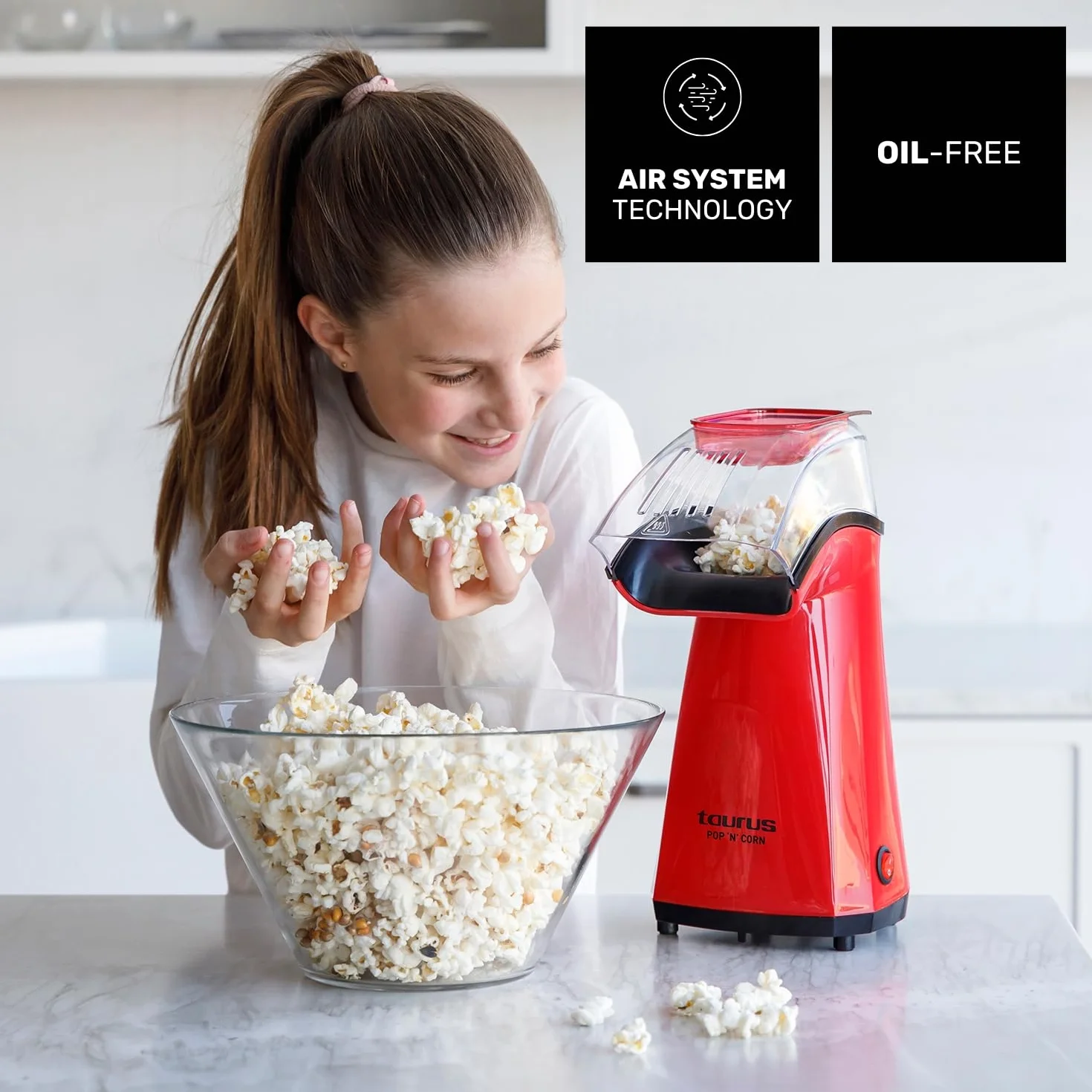 Taurus Pop'N'Corn - maszyna do popcornu, 1100 W, tworzywo sztuczne, czerwona, XX