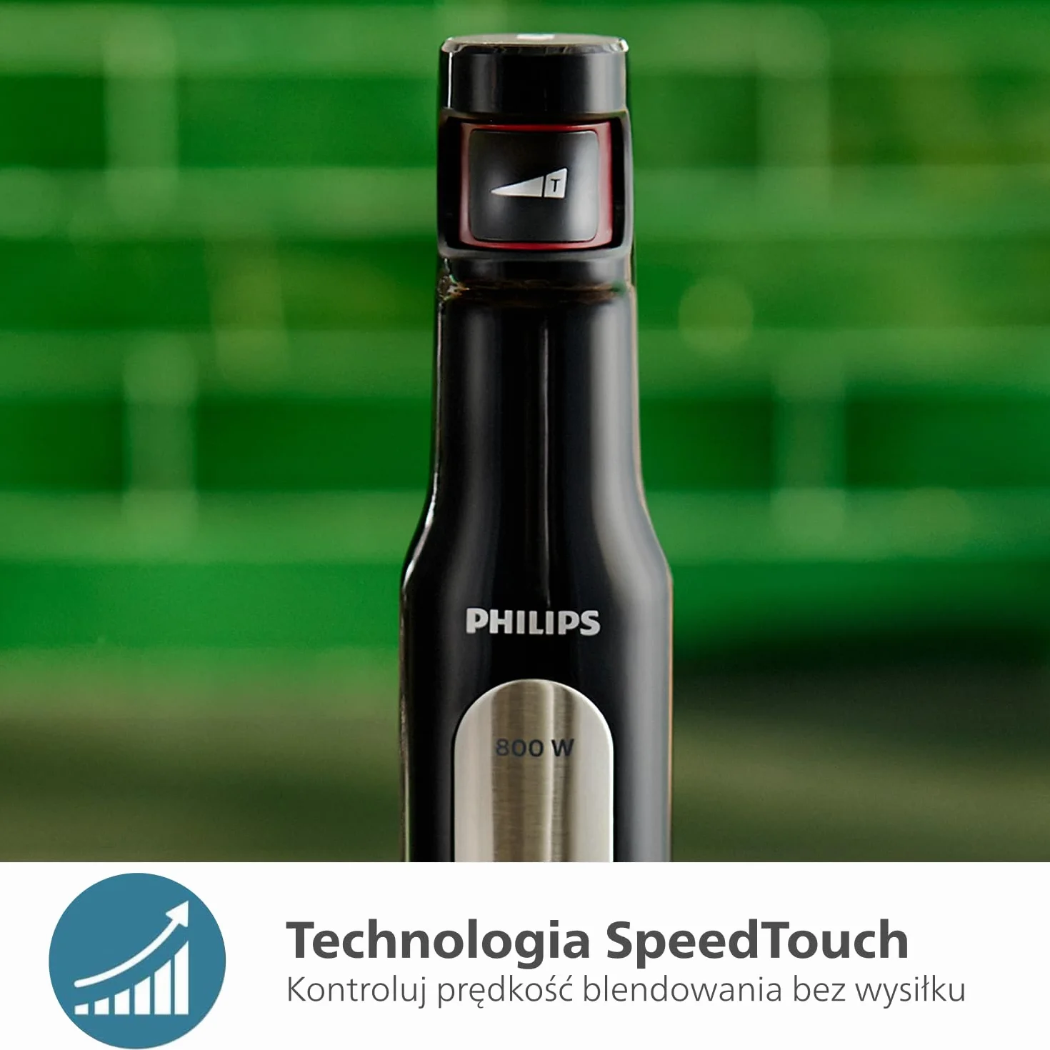 Philips Blender ręczny z serii 5000 – moc 1200 W, technologia ProMix, wskaźnik prędkości LED, kontrola mocy bez wysiłku, kompaktowa konstrukcja, łatwe czyszczenie, kolor czarny (HR2681/00)