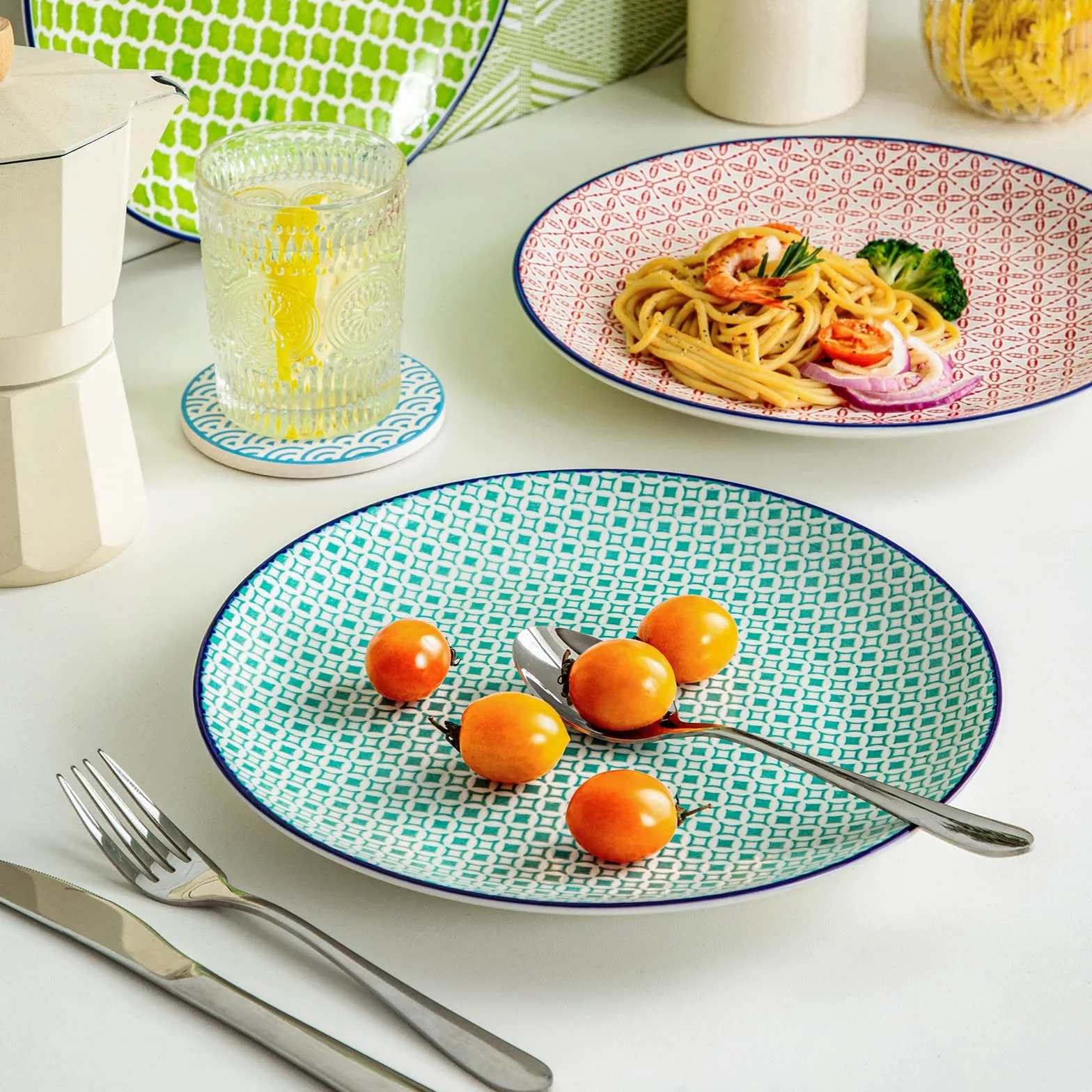 Vancasso Seria MACARON Japoński Talerz Porcelanowy 27 cm 4 Sztuki Wielokolorowy