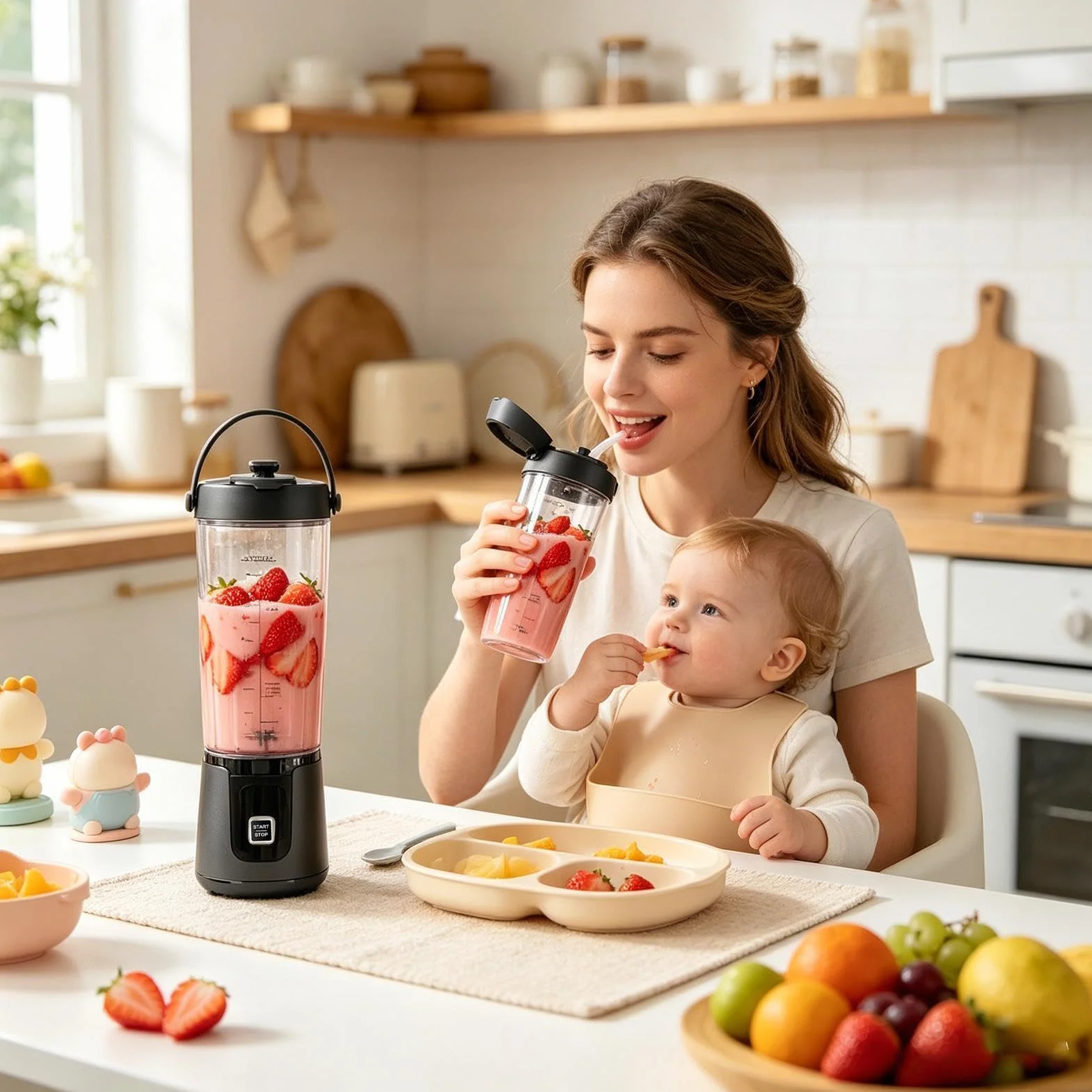 Przenośny Blender Kubek USB z Wyciskarką do Owoców i Mikserem - Kompaktowa Butelka do Podróży