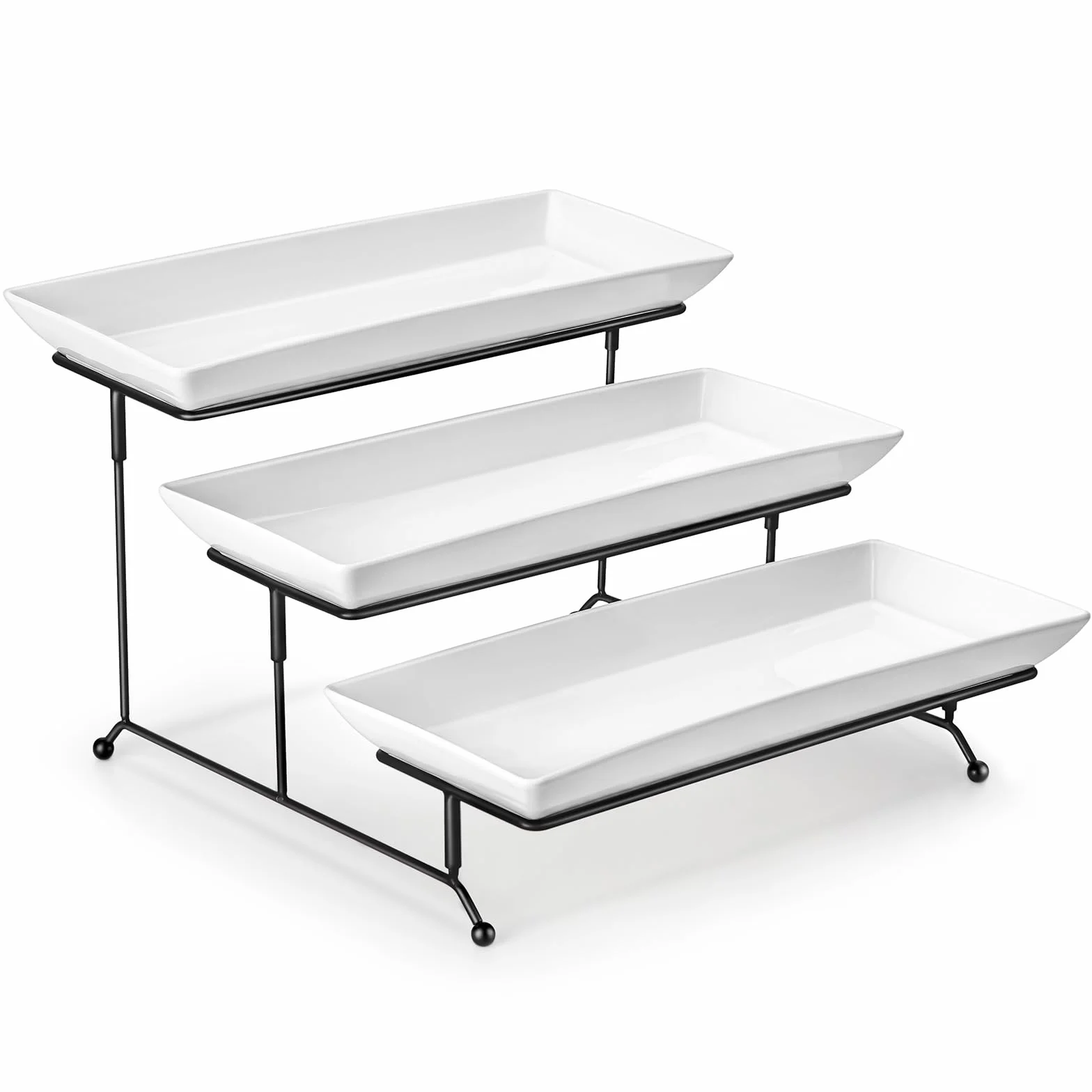 Malacasa etażerka 3-poziomowa 35,6 cm porcelanowy stojak na ciasto z czarną metalową podstawką