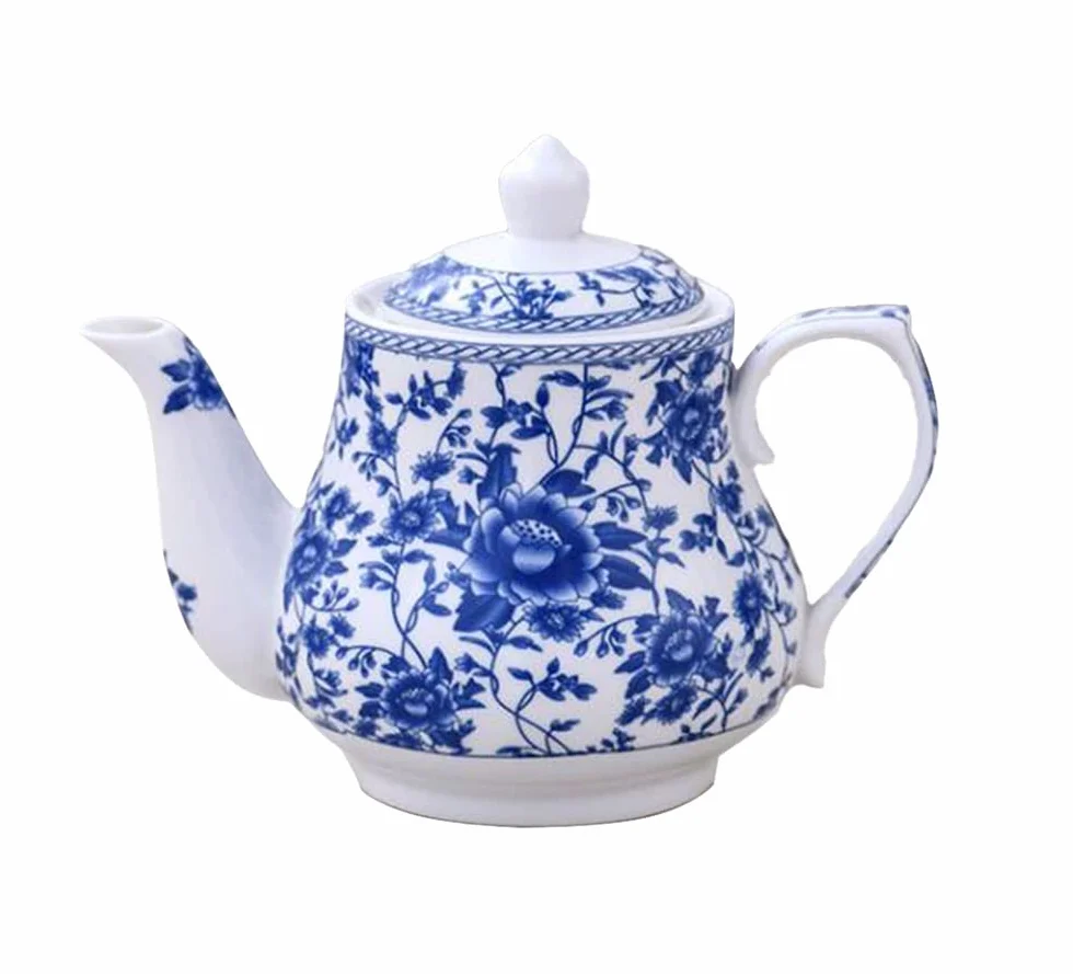 Czajniczek, ceramiczny dzbanek do herbaty, niebieski i biały czajniczek, dzbanek do herbaty do domowego biura, 750 ml