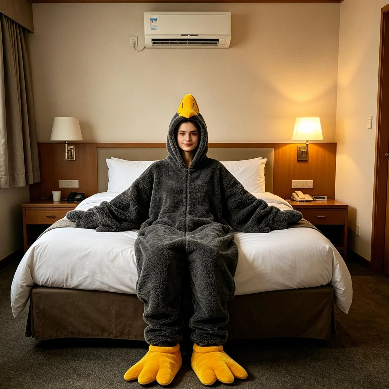 Wearable Goose Blanket Hoodie Onesie Funny Warm Costume with Shoes for Kids Adults