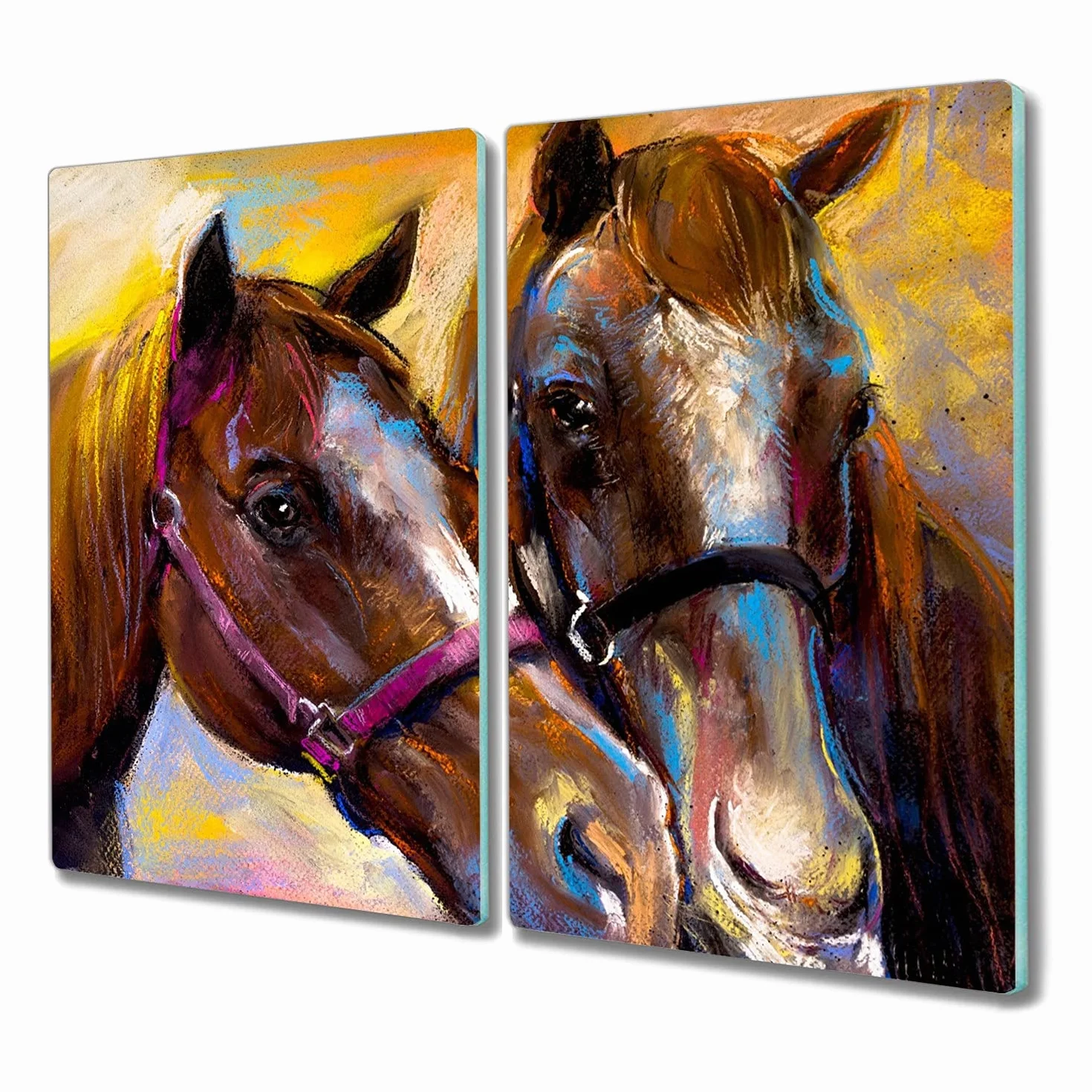 Coloray Deska do krojenia 2x30x52cm Szklana Do Kuchni Szkło Hartowane Osłona Kuchenna Panel Przeciw Zabrudzeniom Osłona Kuchenki Indukcyjnej - Zwierzę konie