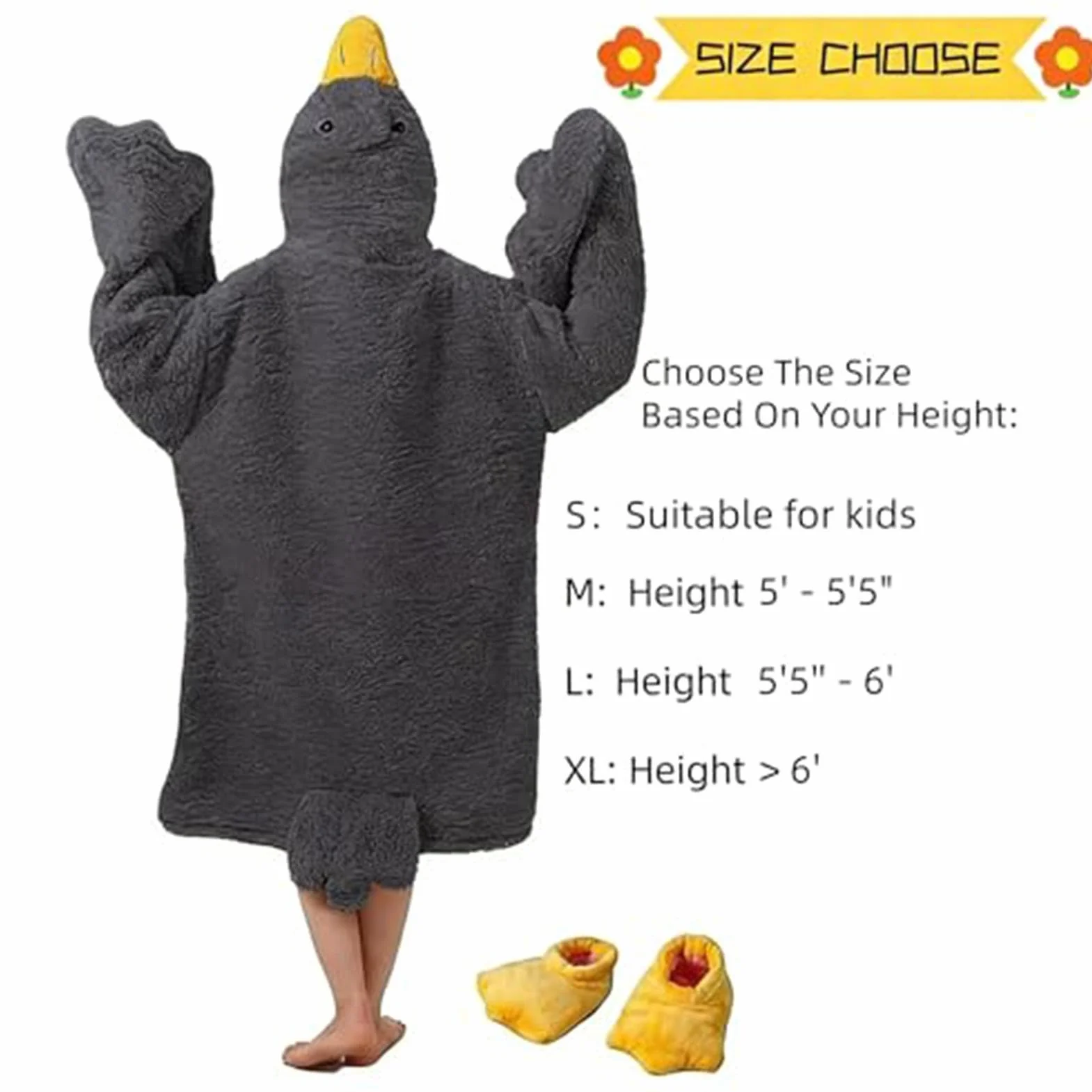 Wearable Goose Blanket Hoodie Onesie Funny Warm Costume with Shoes for Kids Adults
