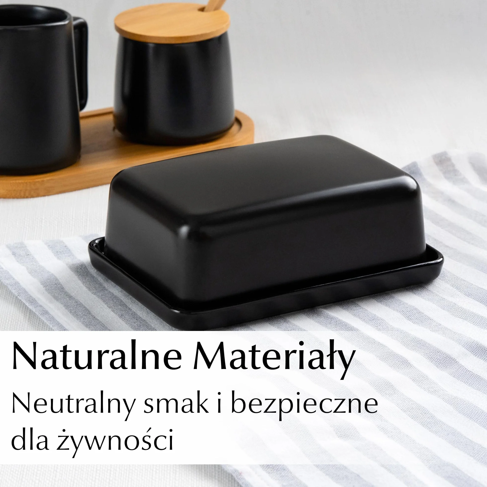 Pojemnik na Masło Ceramika 620 ml z Bambusową Pokrywką Odporny na Mycie w Zmywarce
