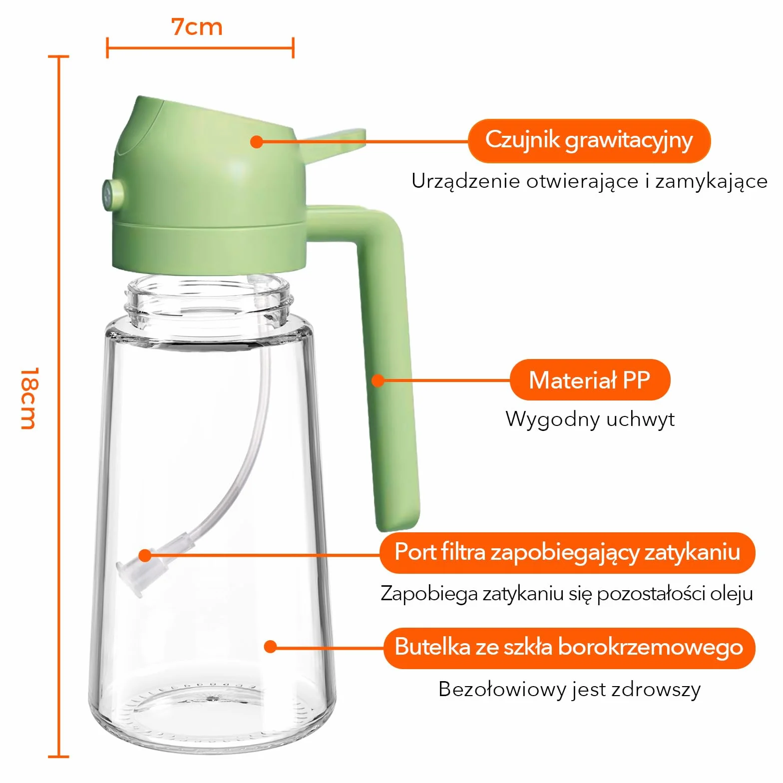 YARRAMATE 2 w 1 rozpylacz oleju jadalnego, butelka z rozpylaczem 470 ml, nadaje się do kontaktu z żywnością, spray na olej do gotowania, wysokiej jakości oleju do kuchni(Zielony)