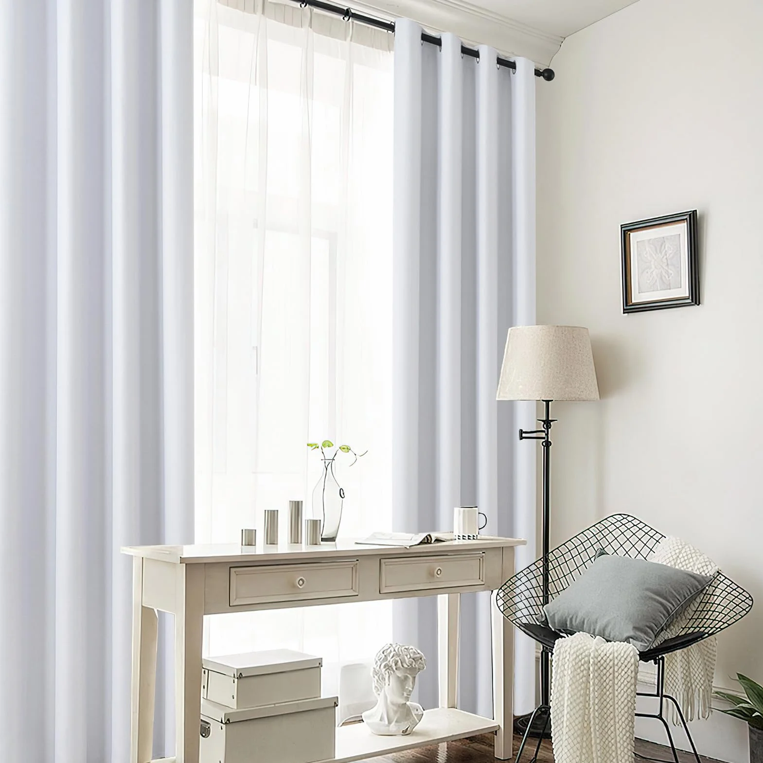 MRTREES Zasłony Zaciemniające Blackout Curtain Białe Gruby Materiał Termiczne Zestaw 2 Sztuk