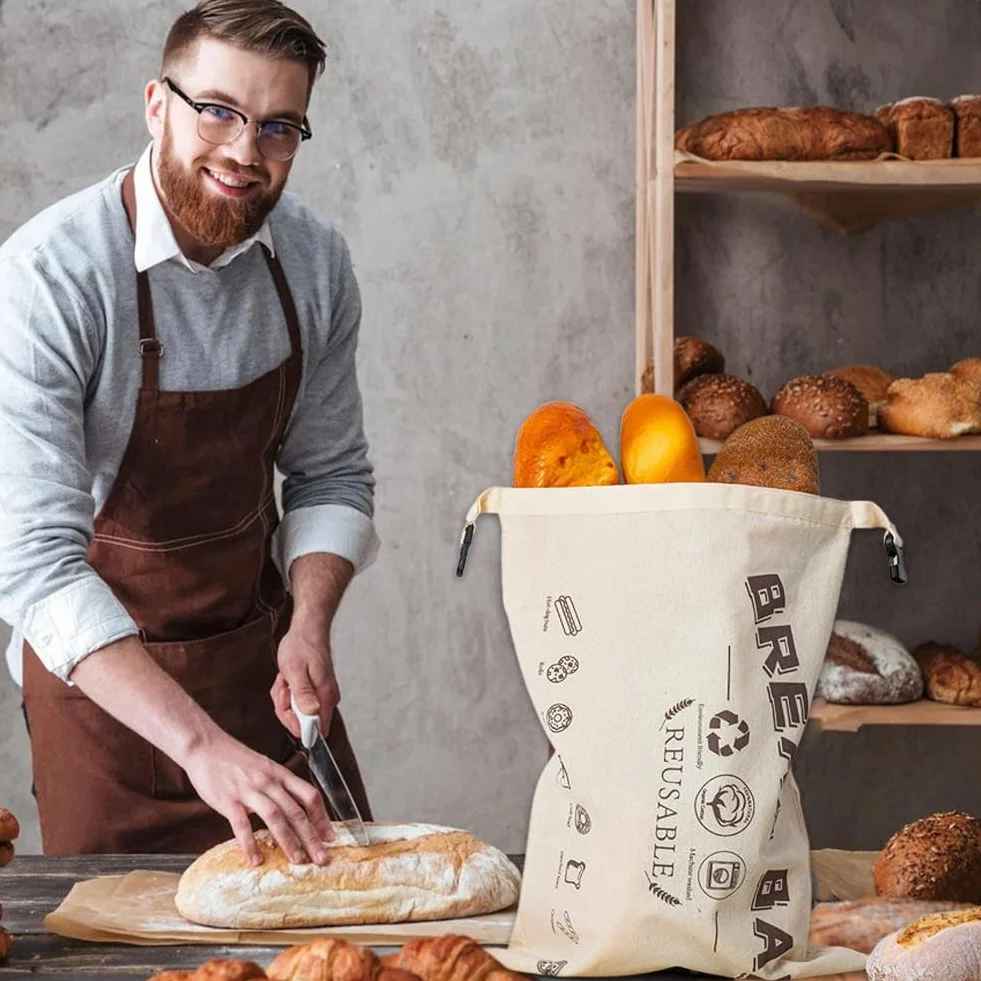 Wielokrotnego użytku worki na pieczywo z powłoką wosku pszczelego i zapięciem, worki z bawełny klasy spożywczej do pieczywa dla piekarzy (Biały+Beżowy)