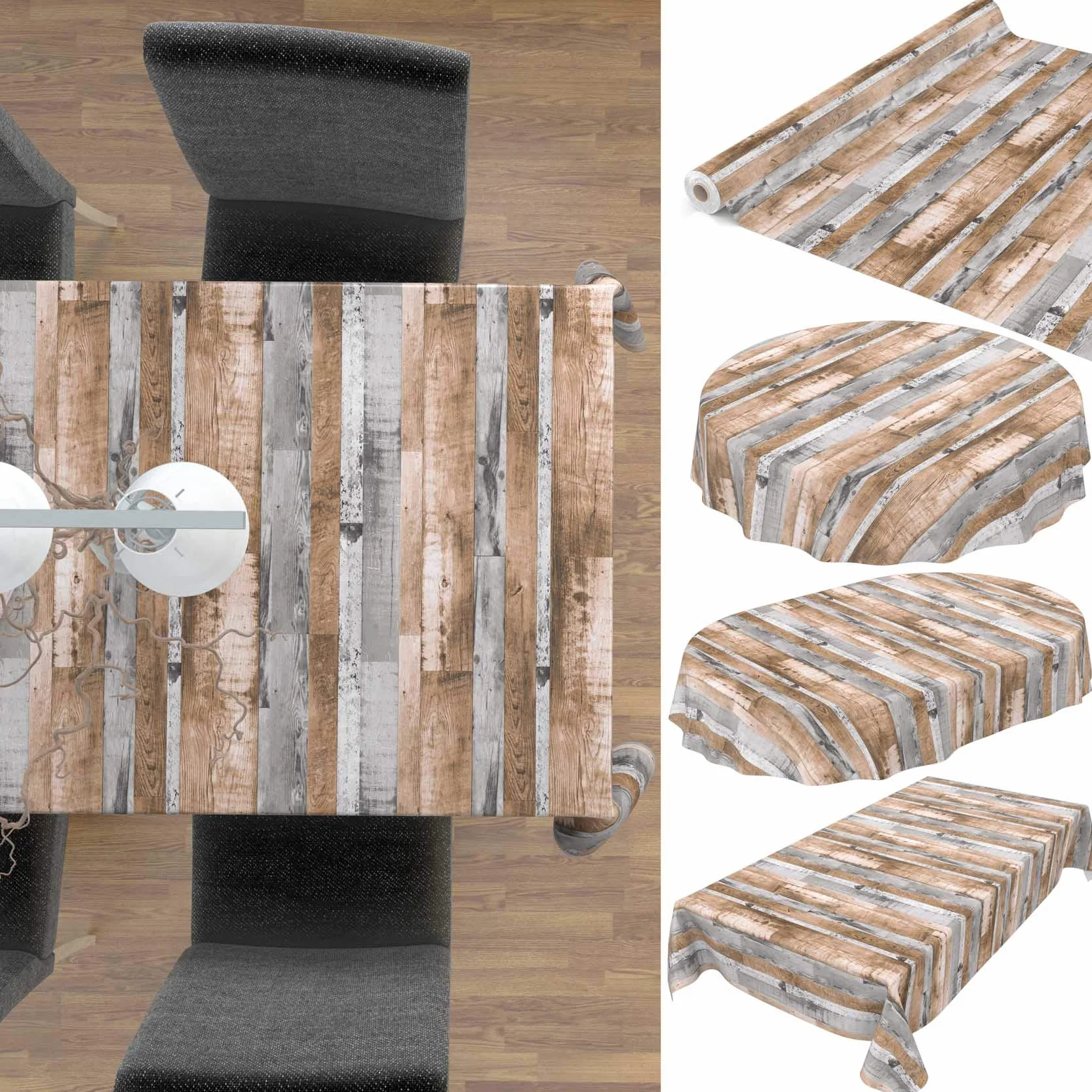 Obrus woskowany PCW 220 x 140 cm prostokątny brązowy szary rustykalny