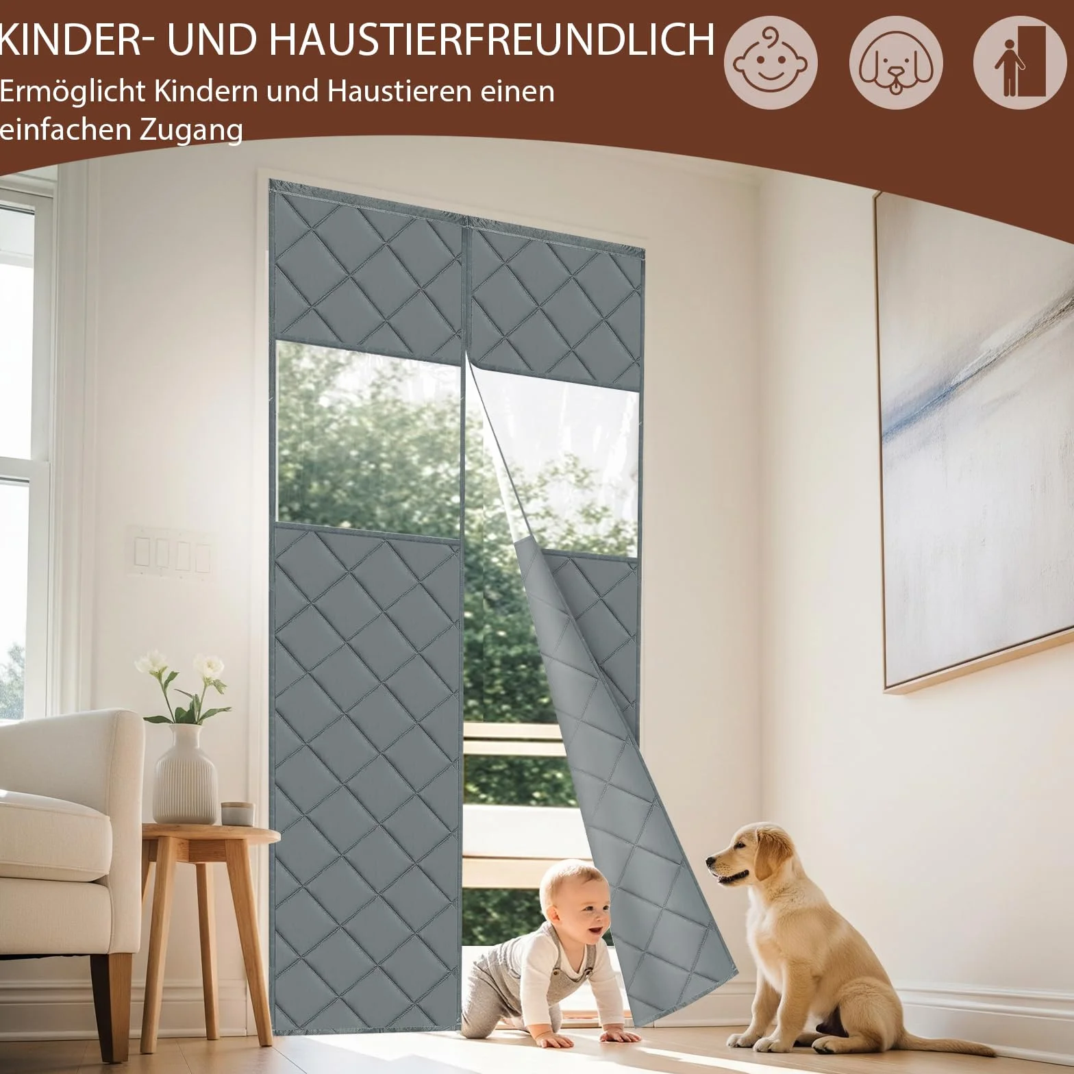 Magnetyczna zasłona na drzwi, ochrona przed zimnem, 90 x 210 cm, 420 g/㎡, zasłona termiczna na drzwi, samoprzylepna, z przezroczystym oknem, wodoszczelna, przed zimnem i wysoką temperaturą, do użytku